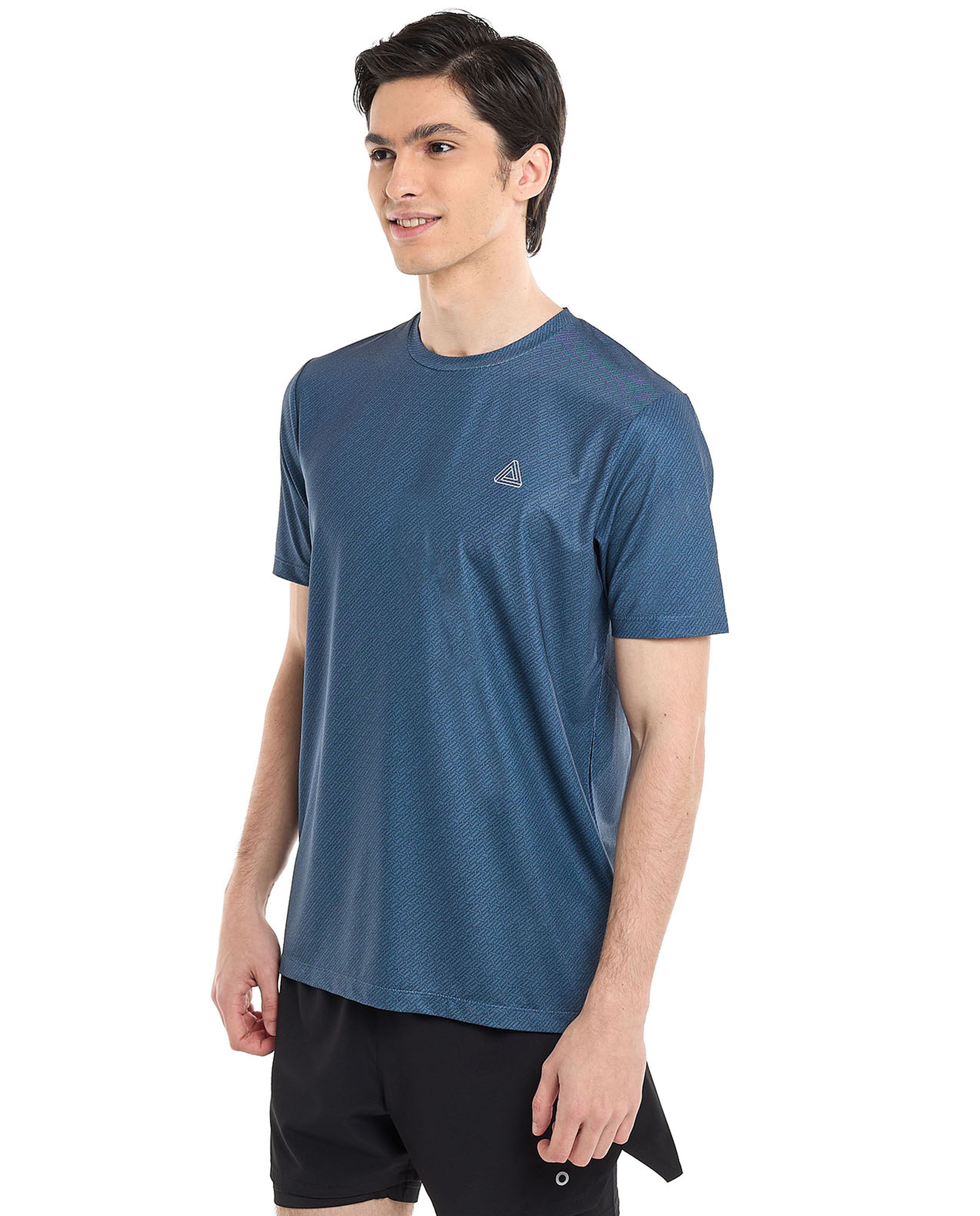 Patterned Active T-Shirt with Crew Neck and Short Sleeves