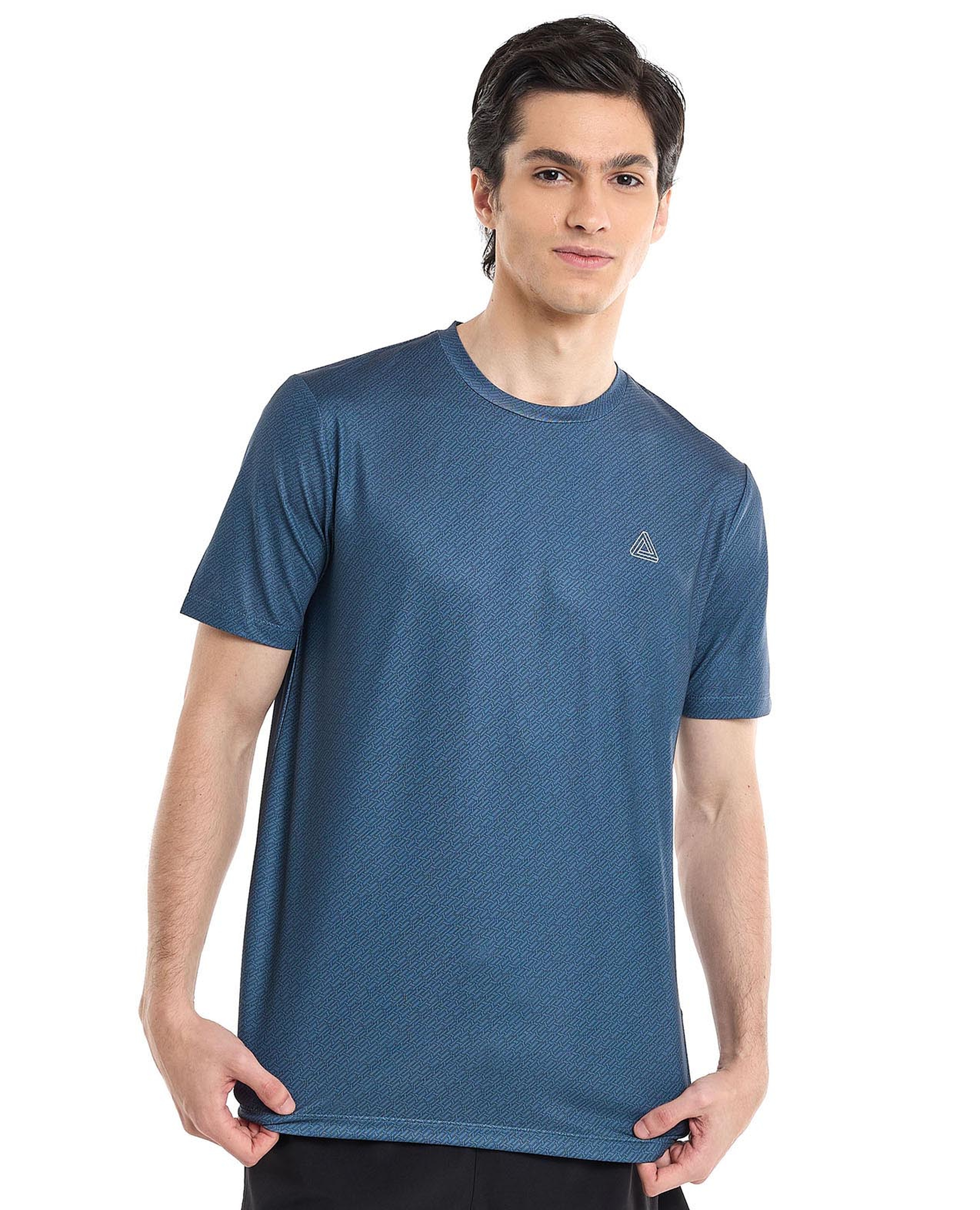 Patterned Active T-Shirt with Crew Neck and Short Sleeves