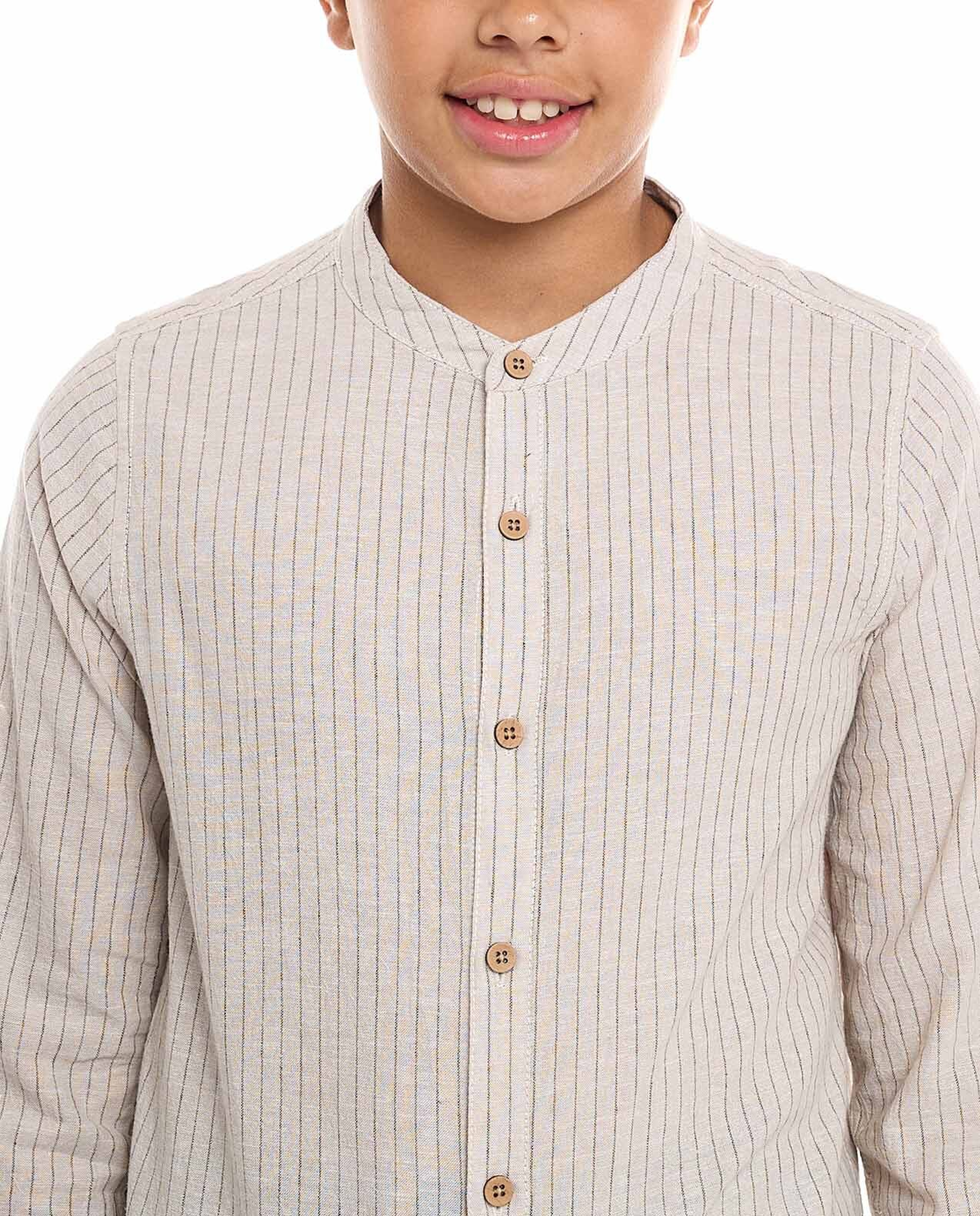 Striped Shirt with Mandarin Collar and Long Sleeves