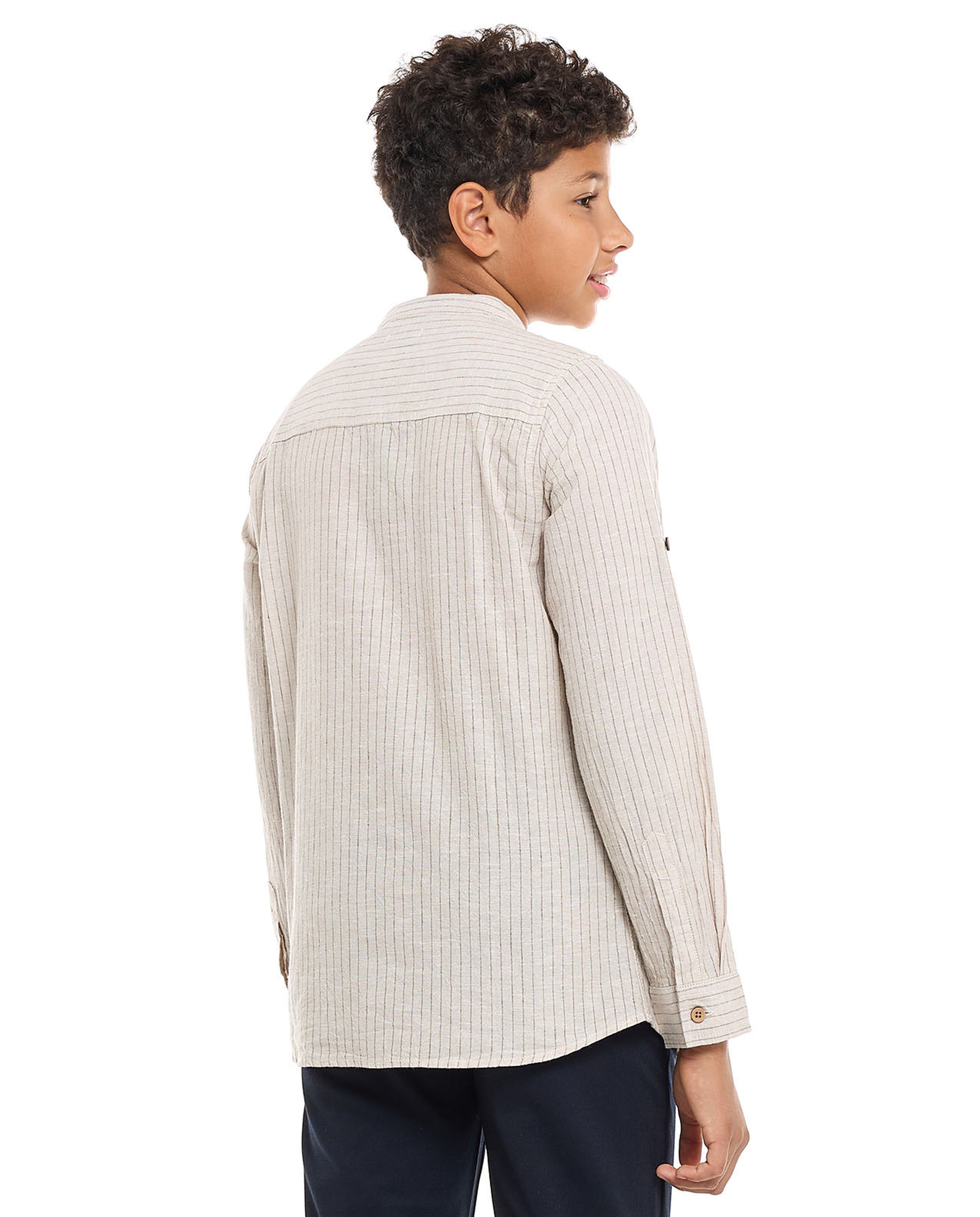 Striped Shirt with Mandarin Collar and Long Sleeves