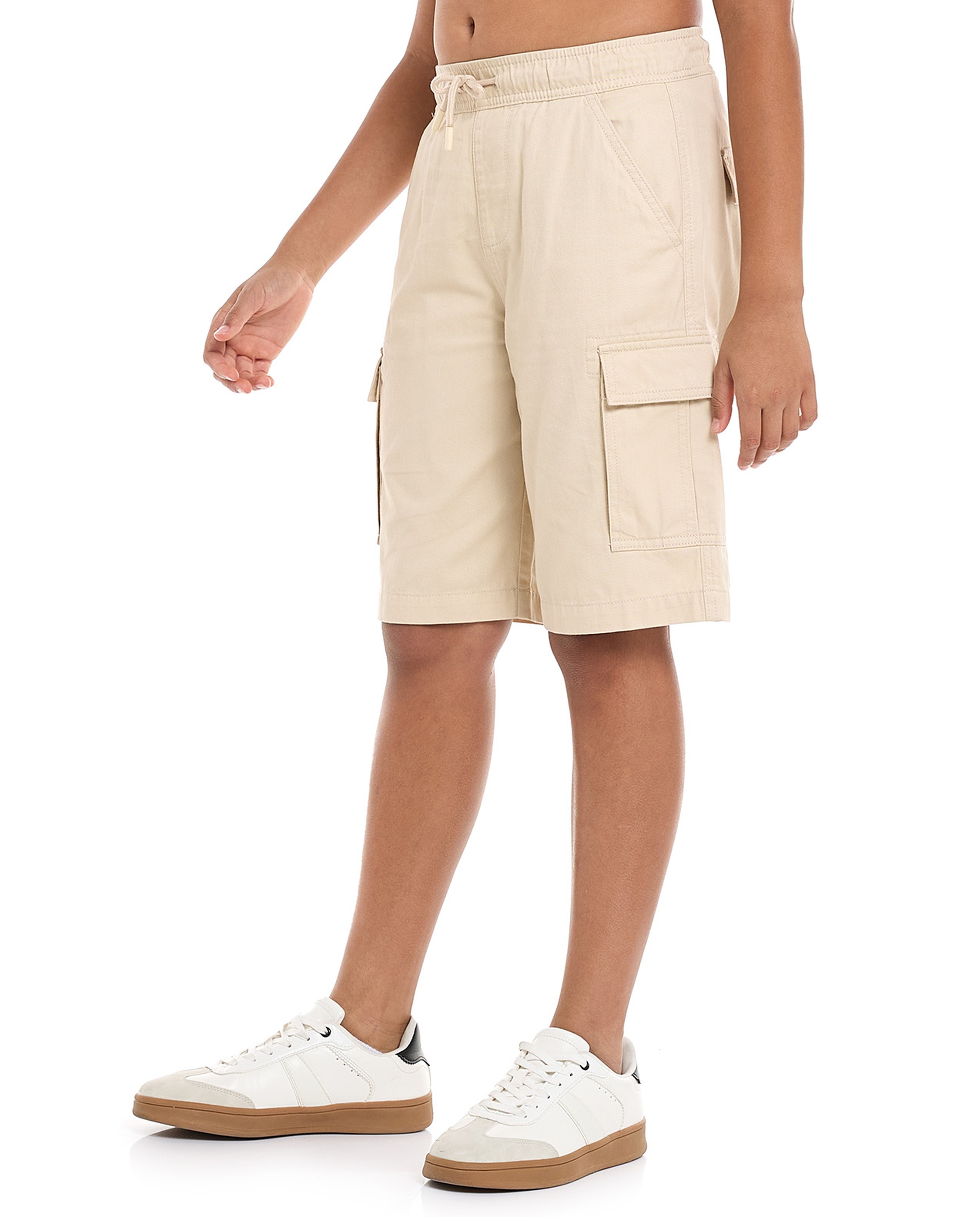 Solid Cargo Shorts with Drawstring Waist