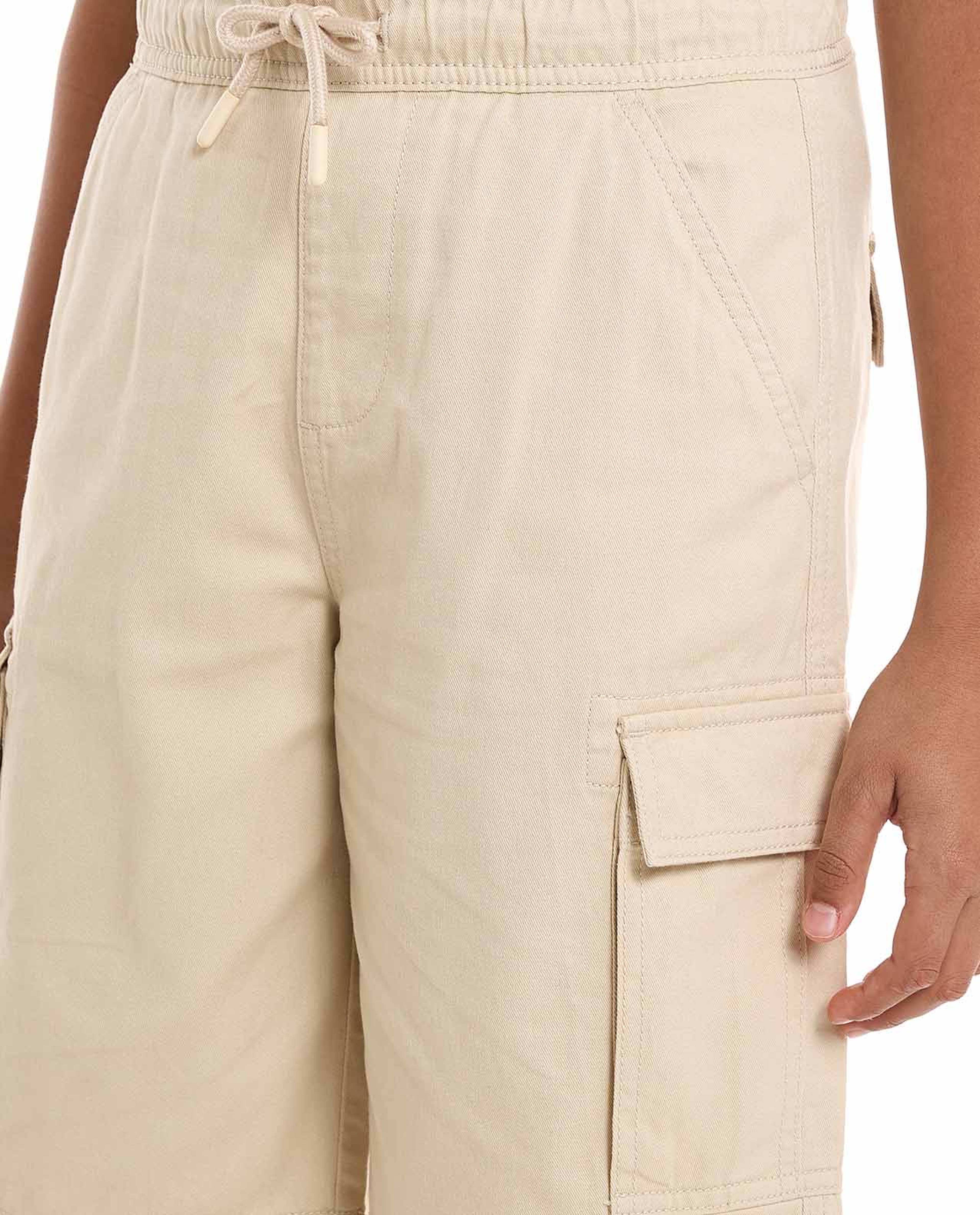 Solid Cargo Shorts with Drawstring Waist