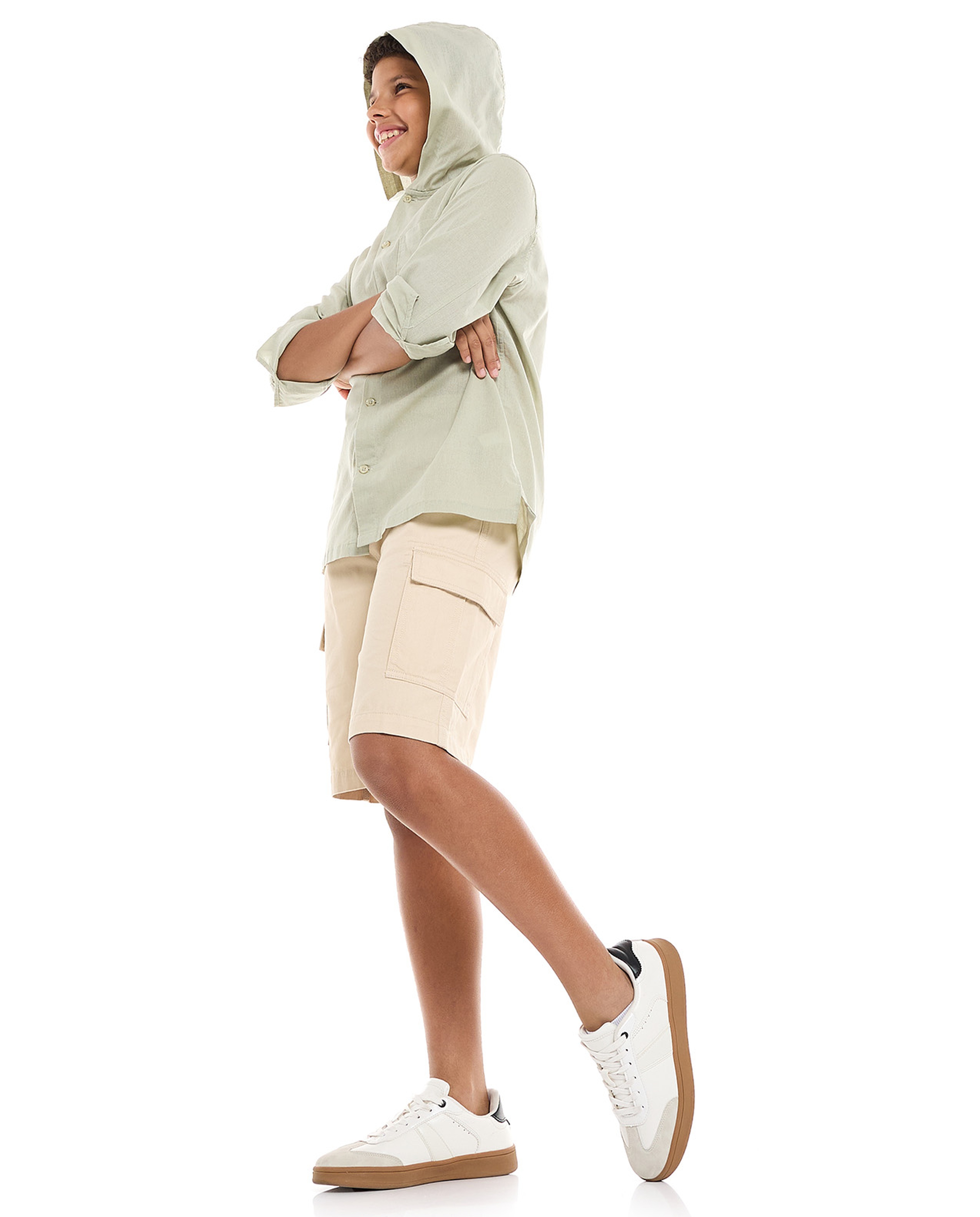 Solid Cargo Shorts with Drawstring Waist