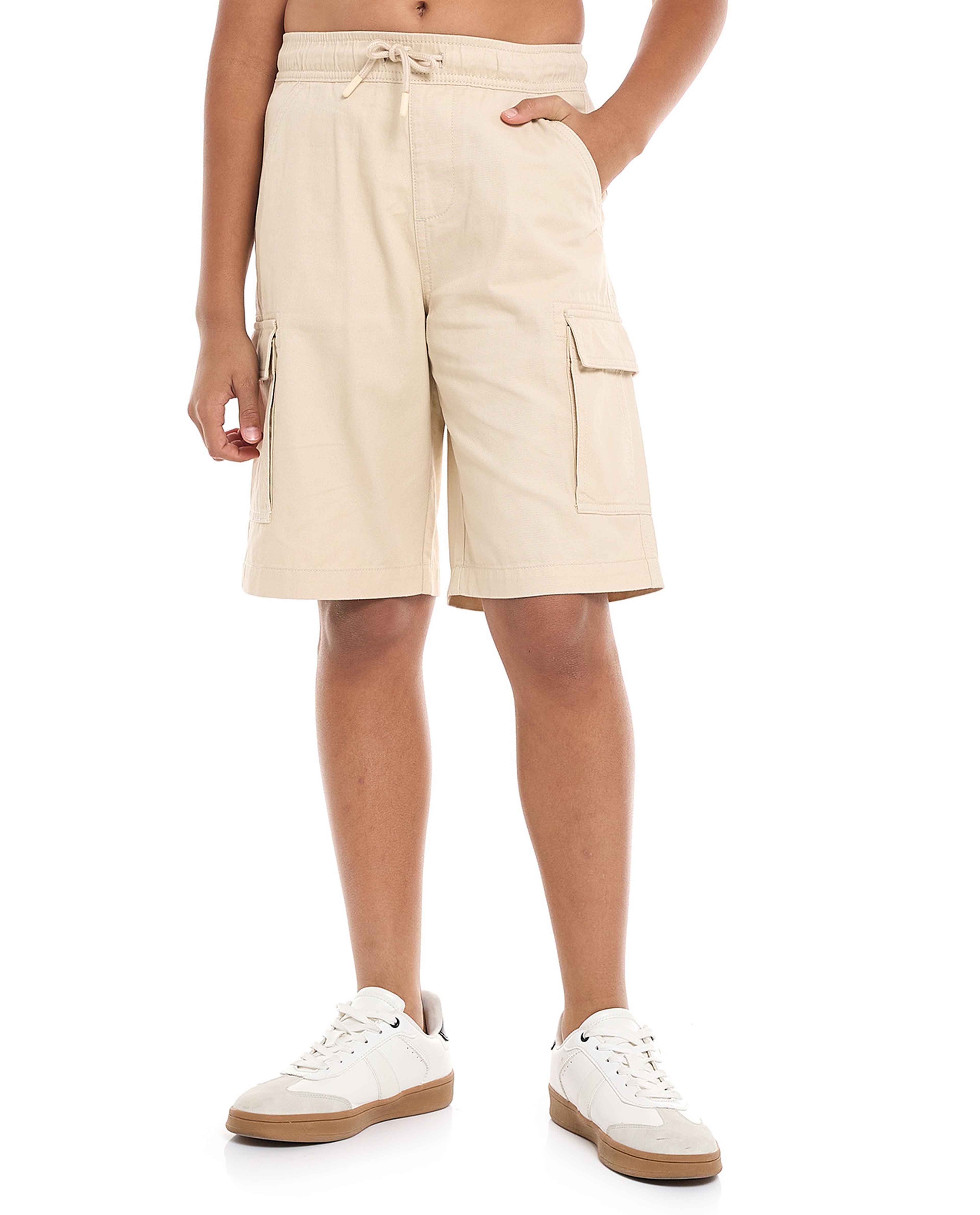 Solid Cargo Shorts with Drawstring Waist