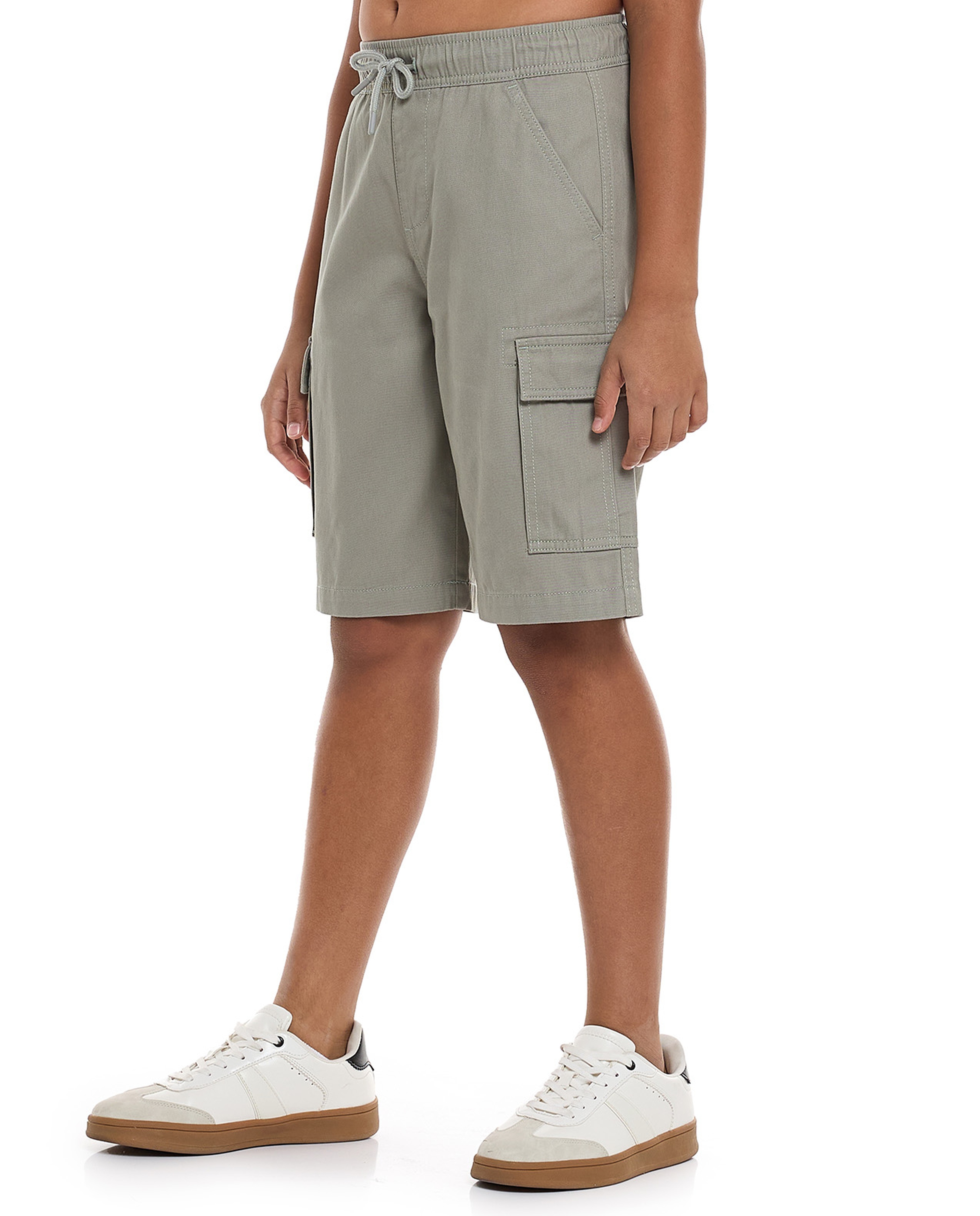 Solid Cargo Shorts with Drawstring Waist