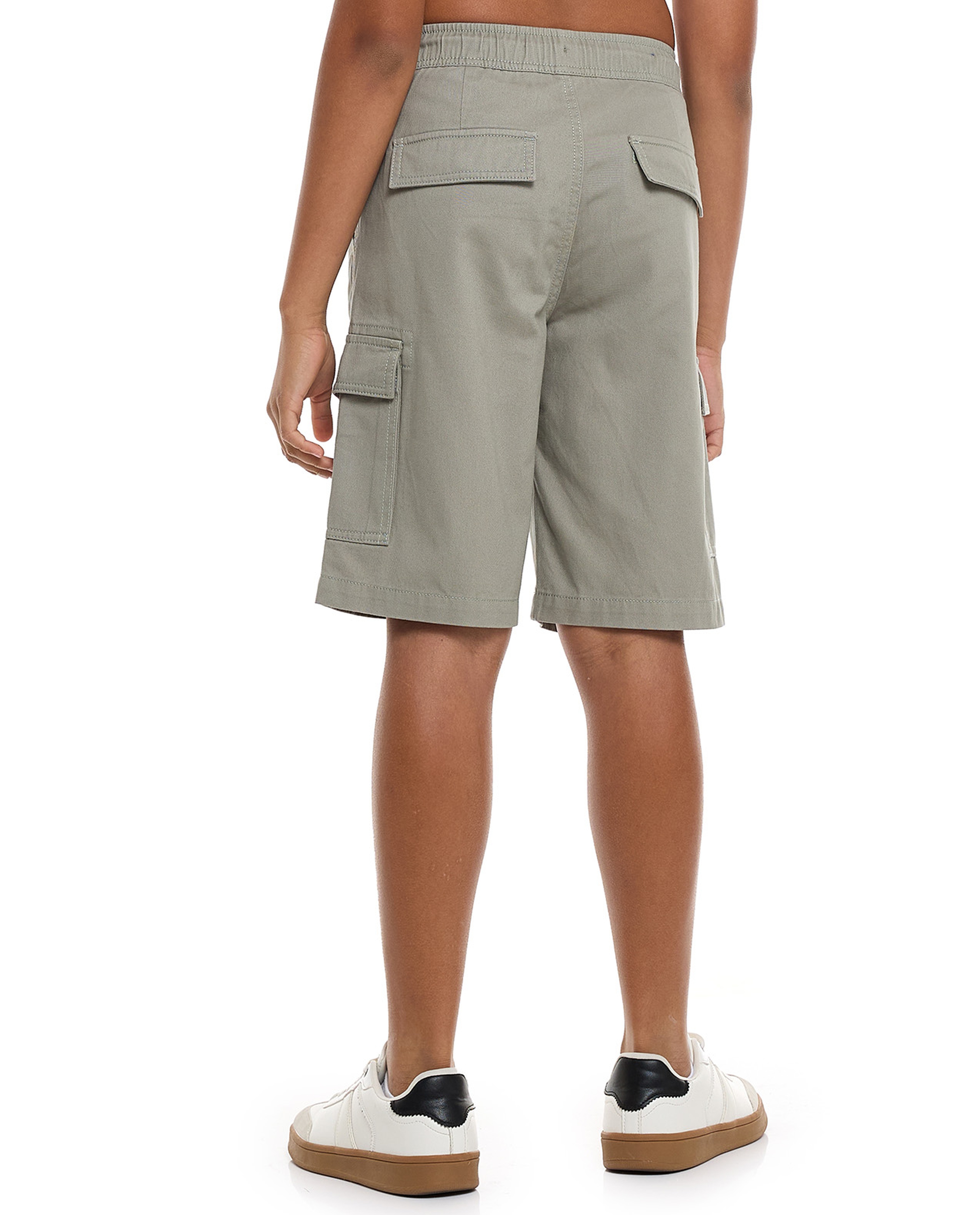 Solid Cargo Shorts with Drawstring Waist