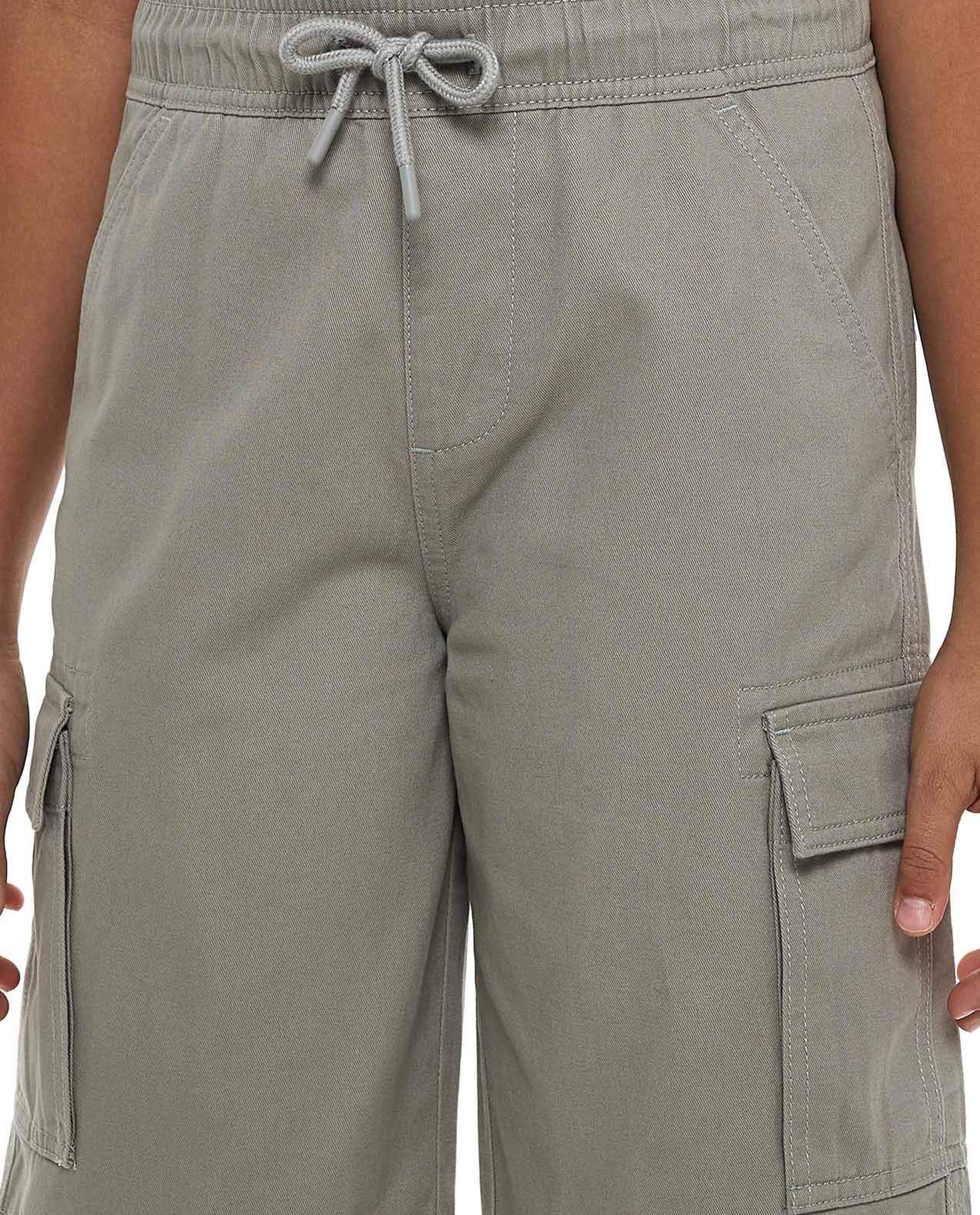 Solid Cargo Shorts with Drawstring Waist