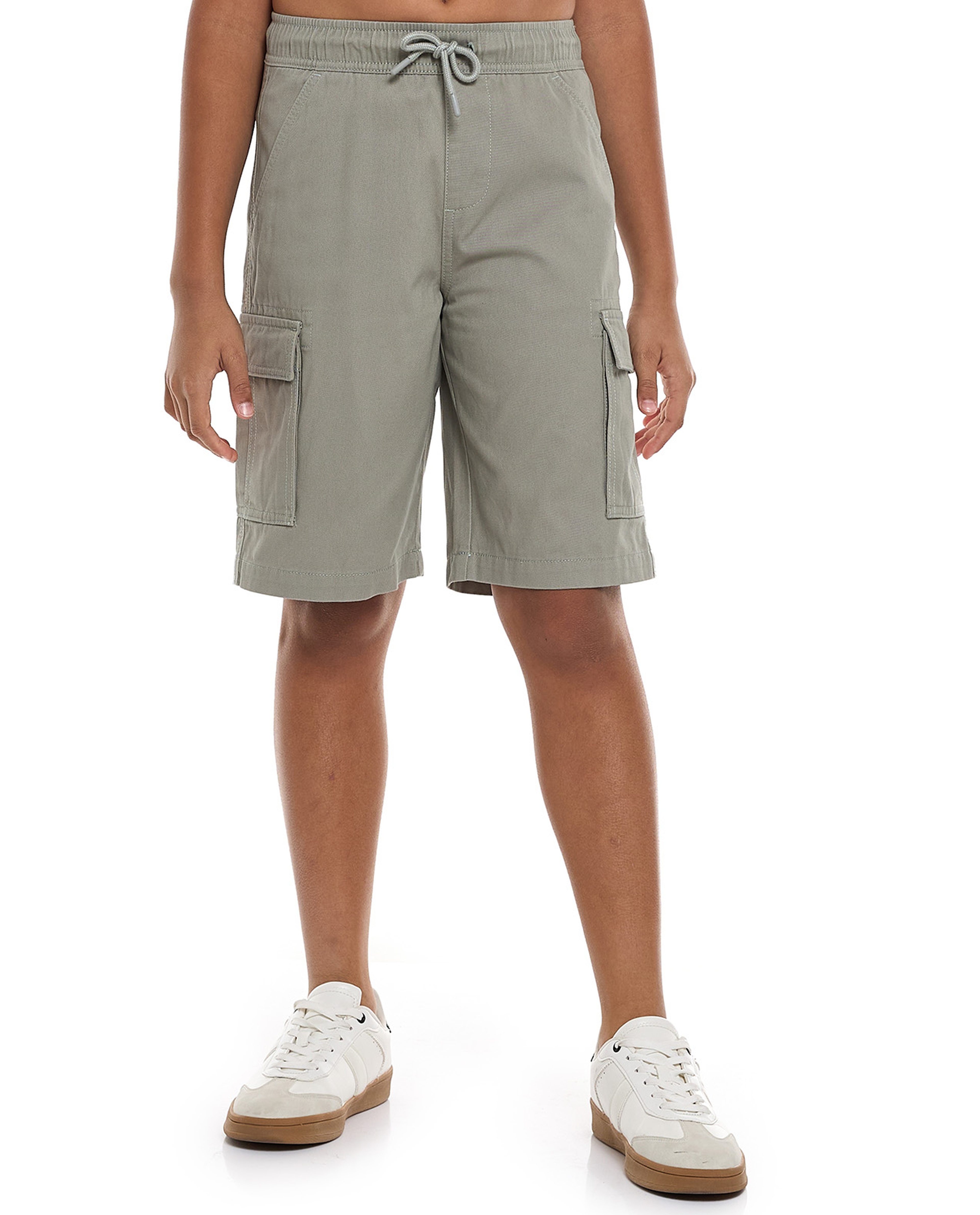 Solid Cargo Shorts with Drawstring Waist