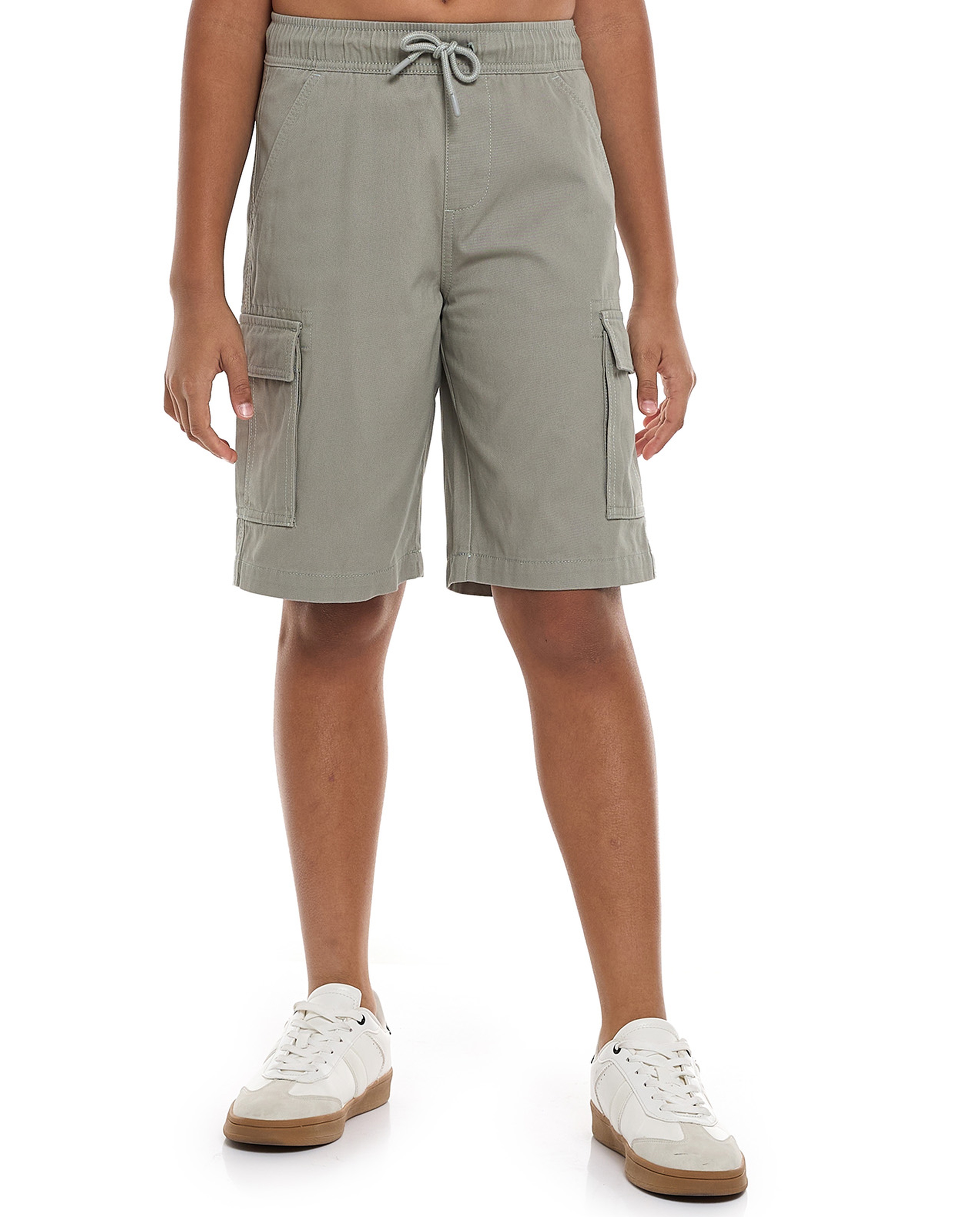 Solid Cargo Shorts with Drawstring Waist