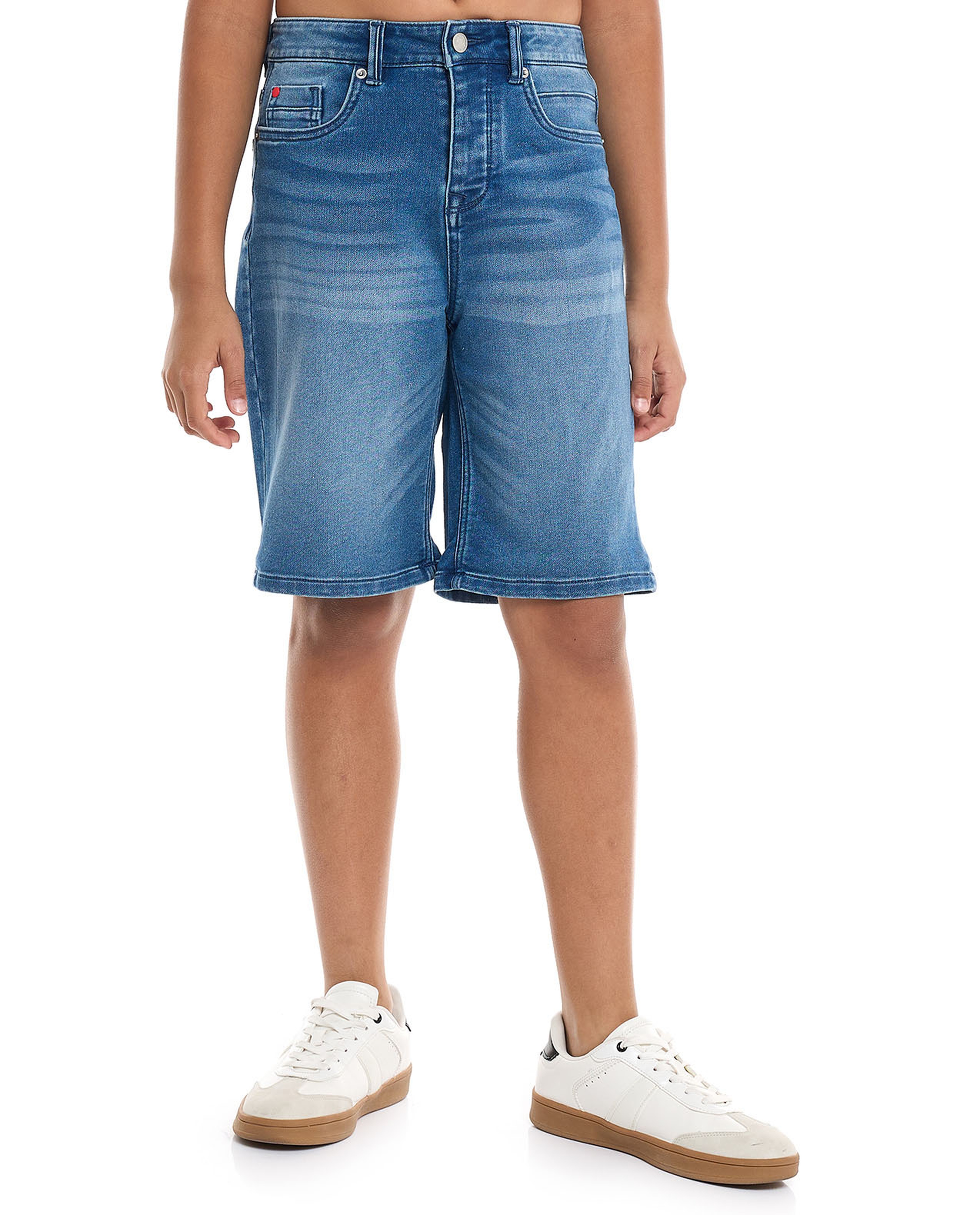 Faded Denim Shorts with Button Closure