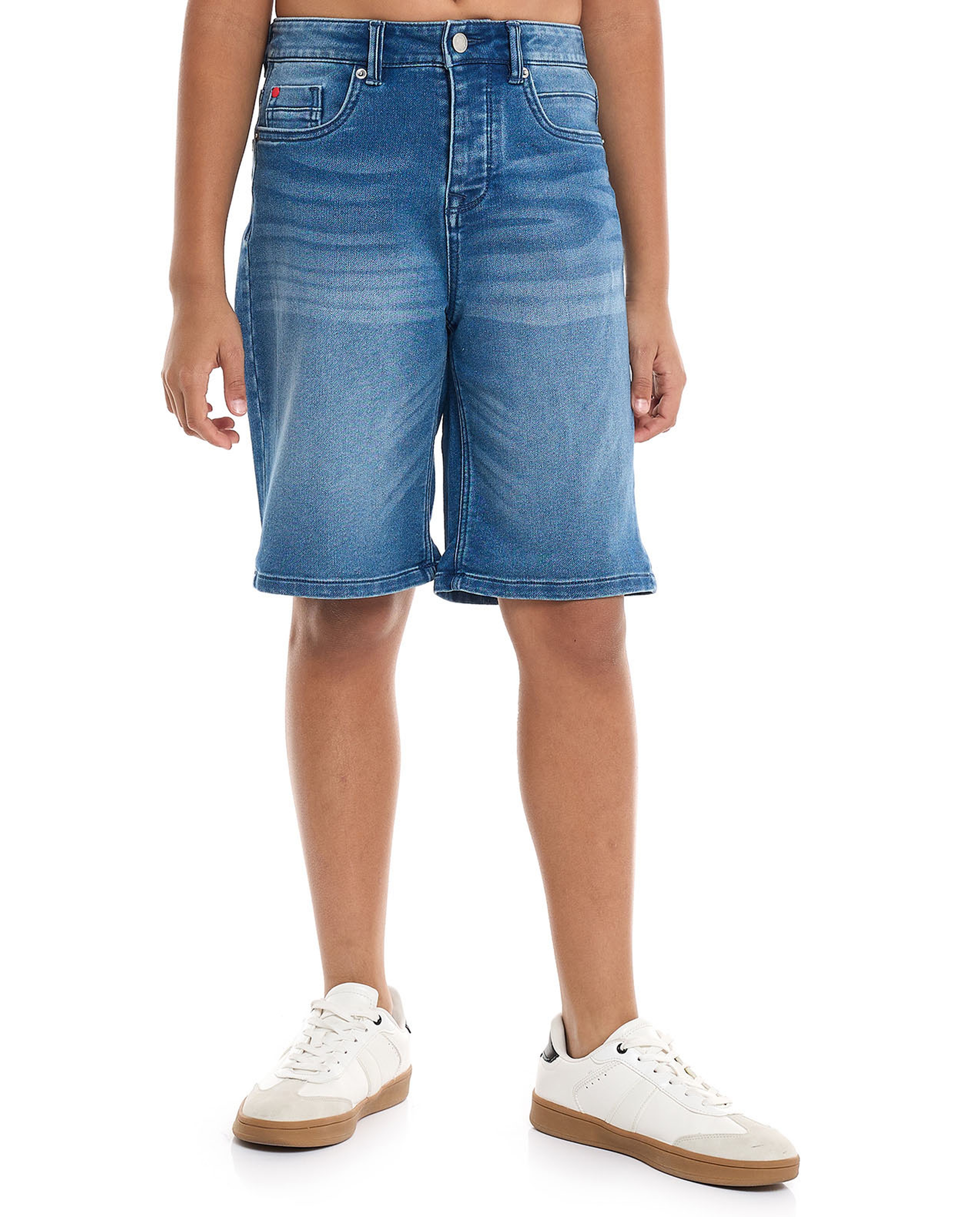 Faded Denim Shorts with Button Closure