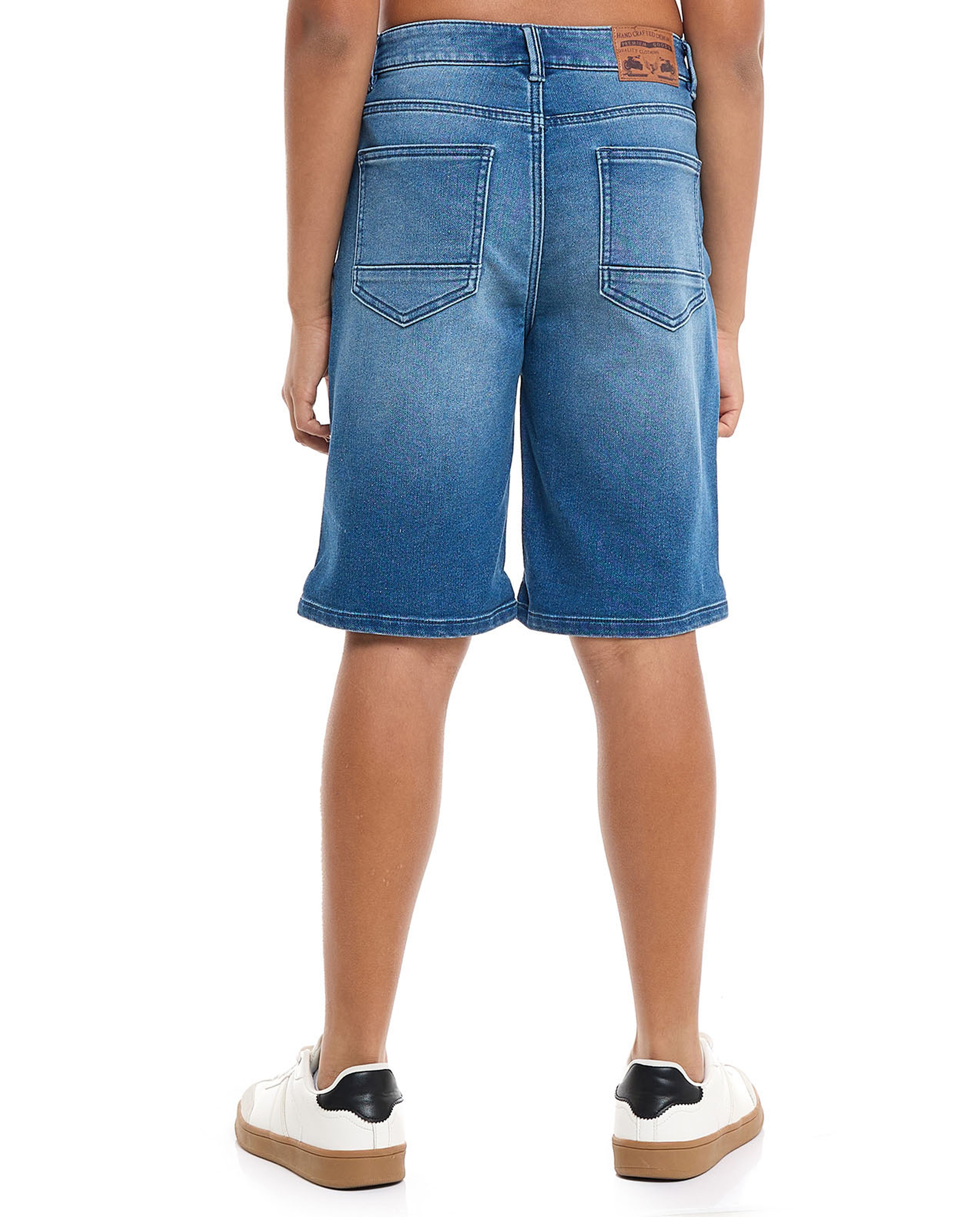 Faded Denim Shorts with Button Closure