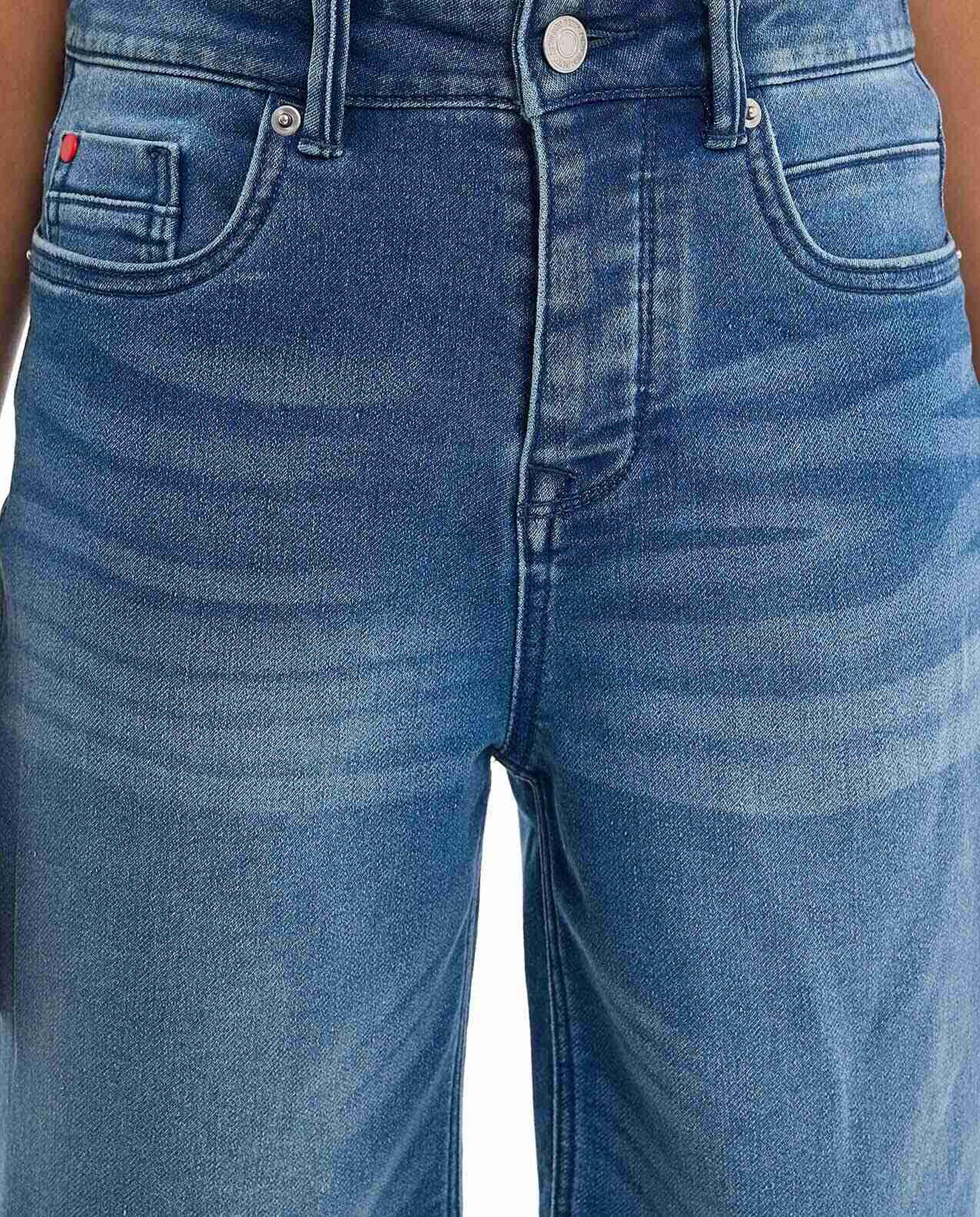 Faded Denim Shorts with Button Closure