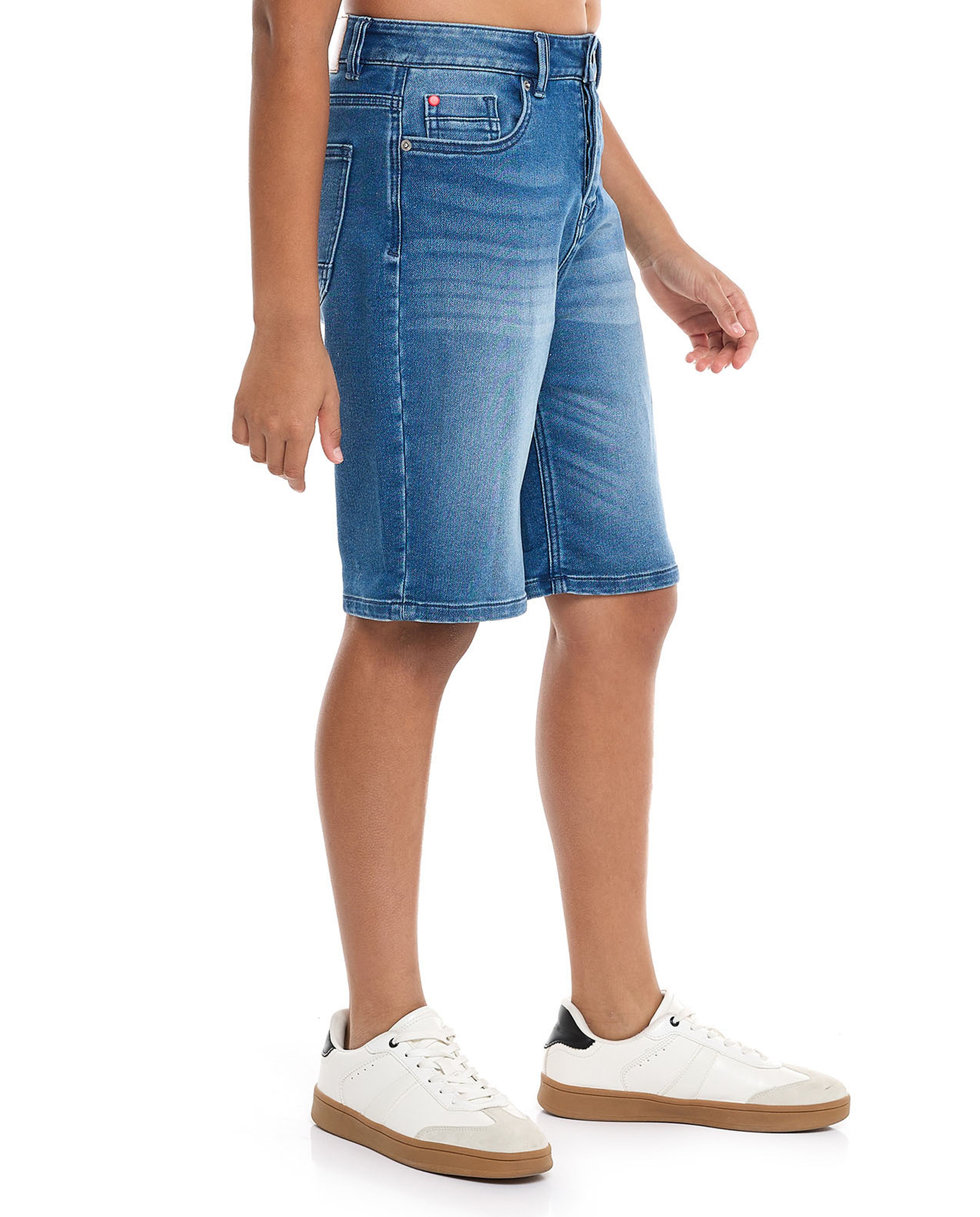 Faded Denim Shorts with Button Closure