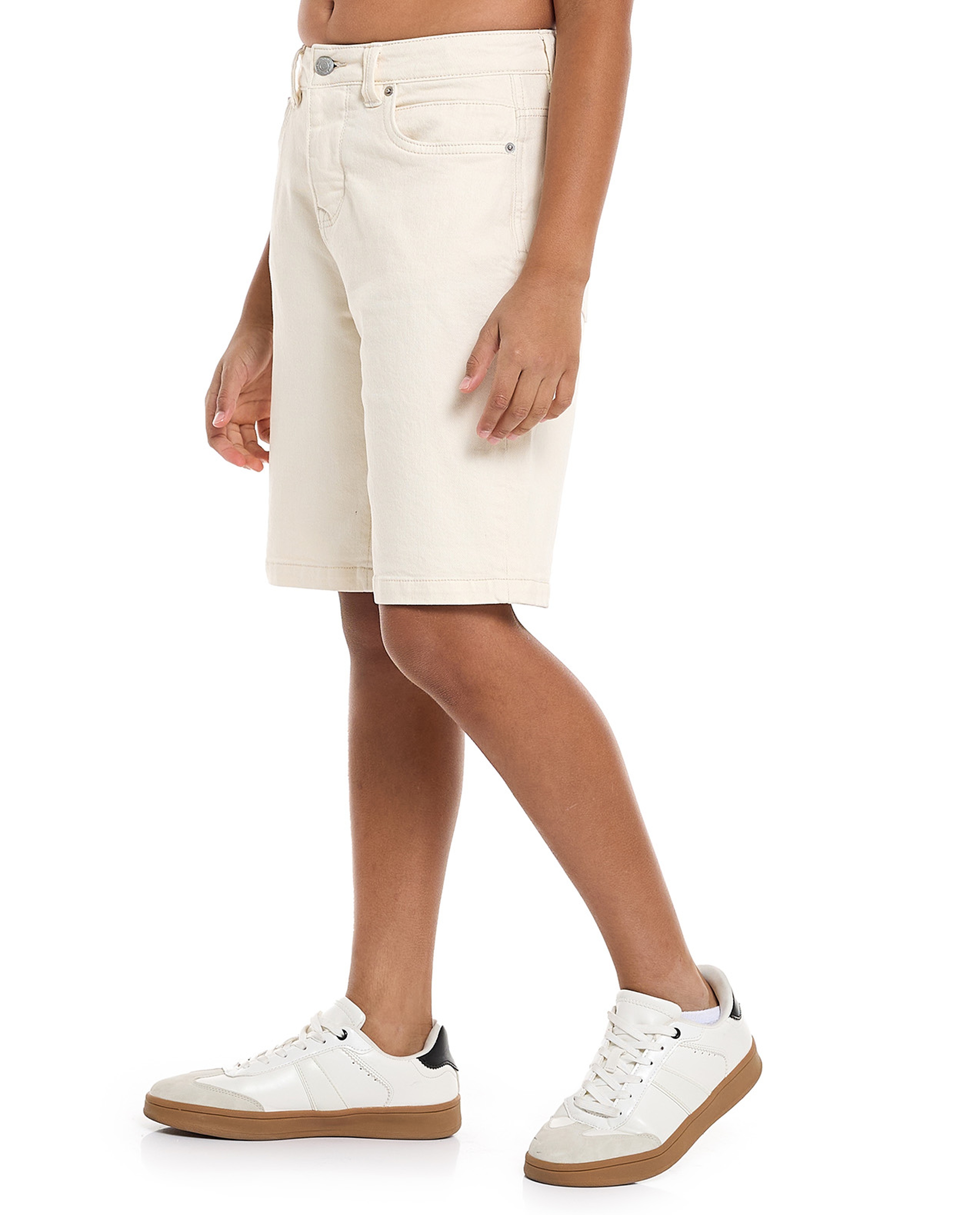 Solid Denim Shorts with Button Closure