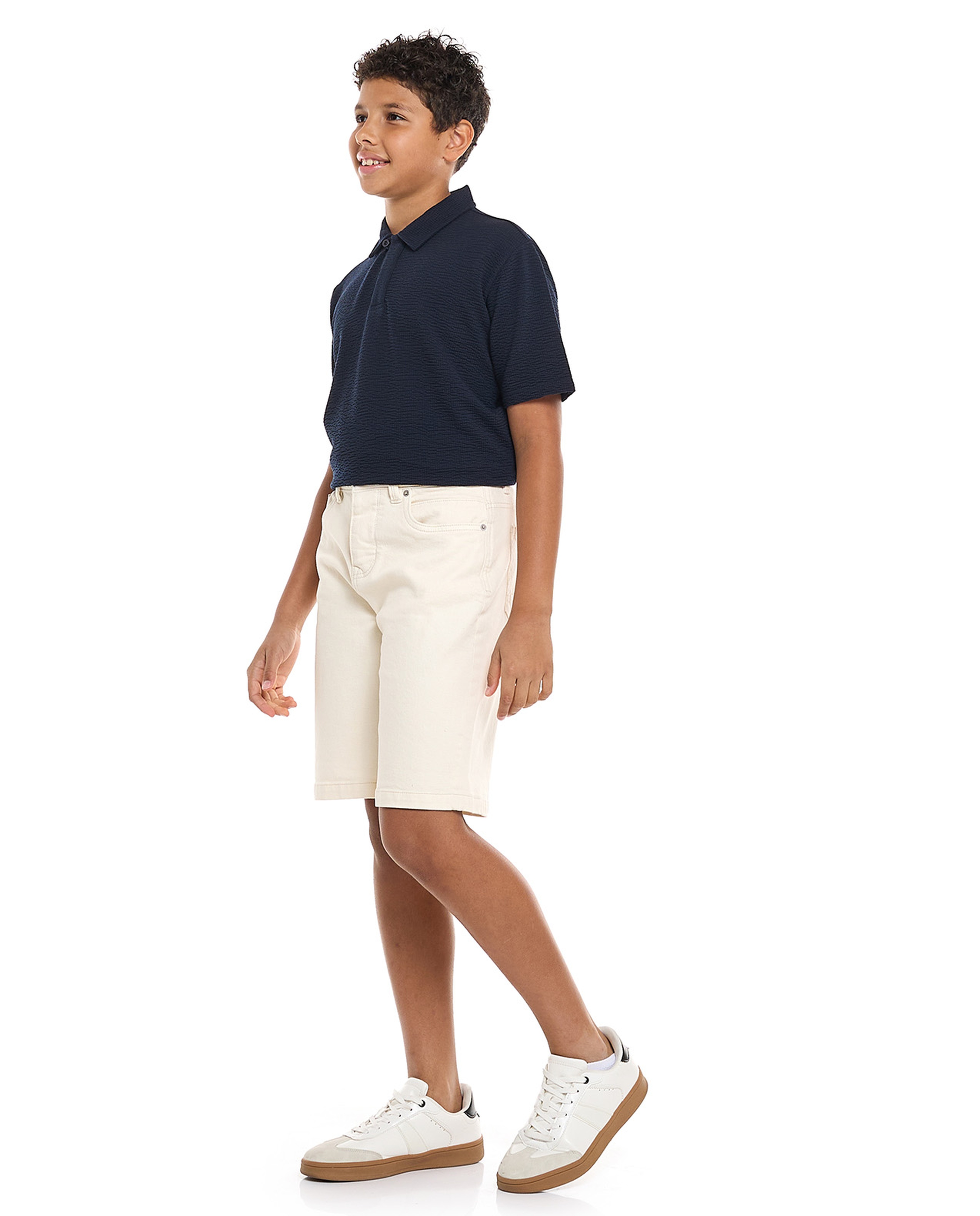 Solid Denim Shorts with Button Closure