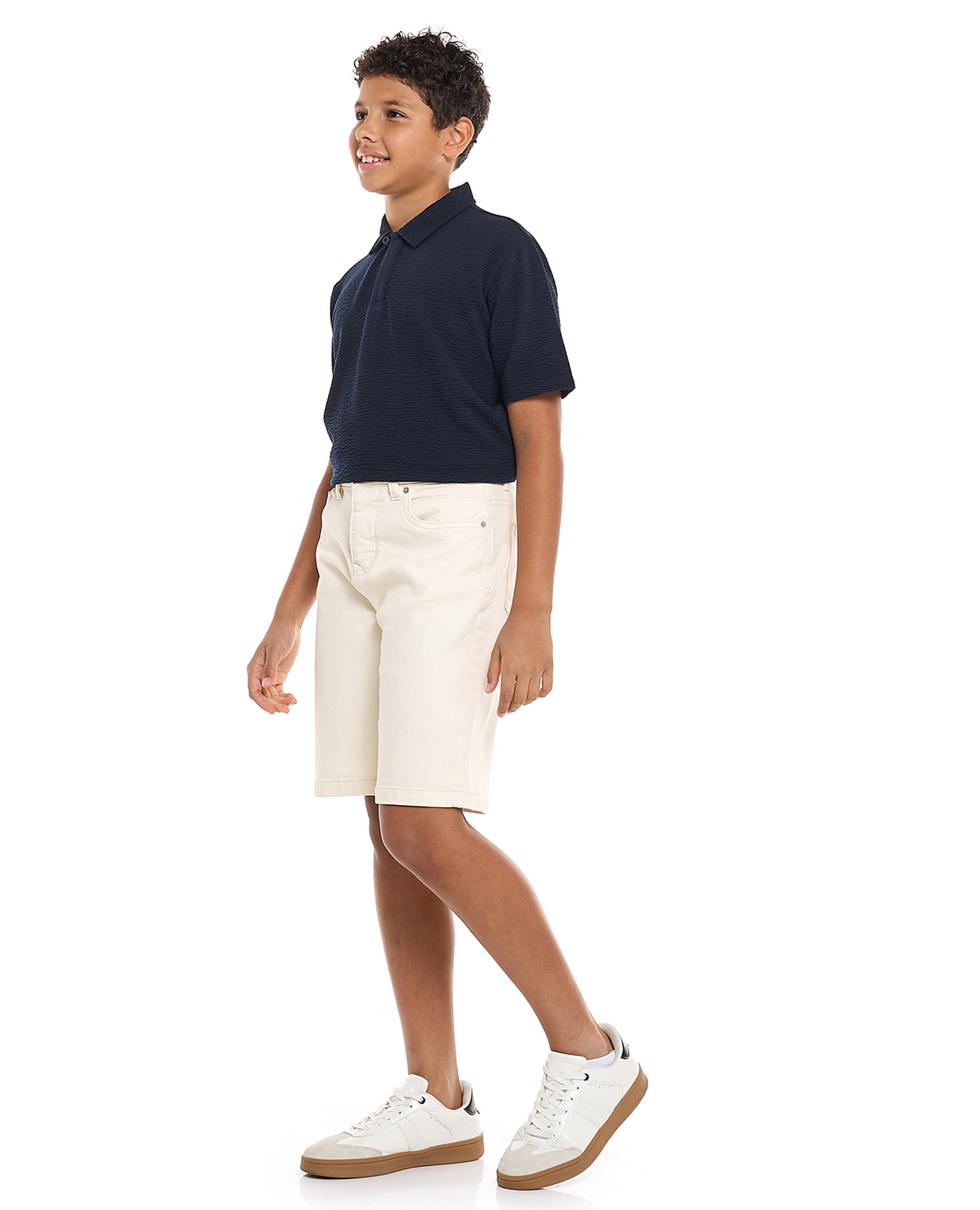 Solid Denim Shorts with Button Closure