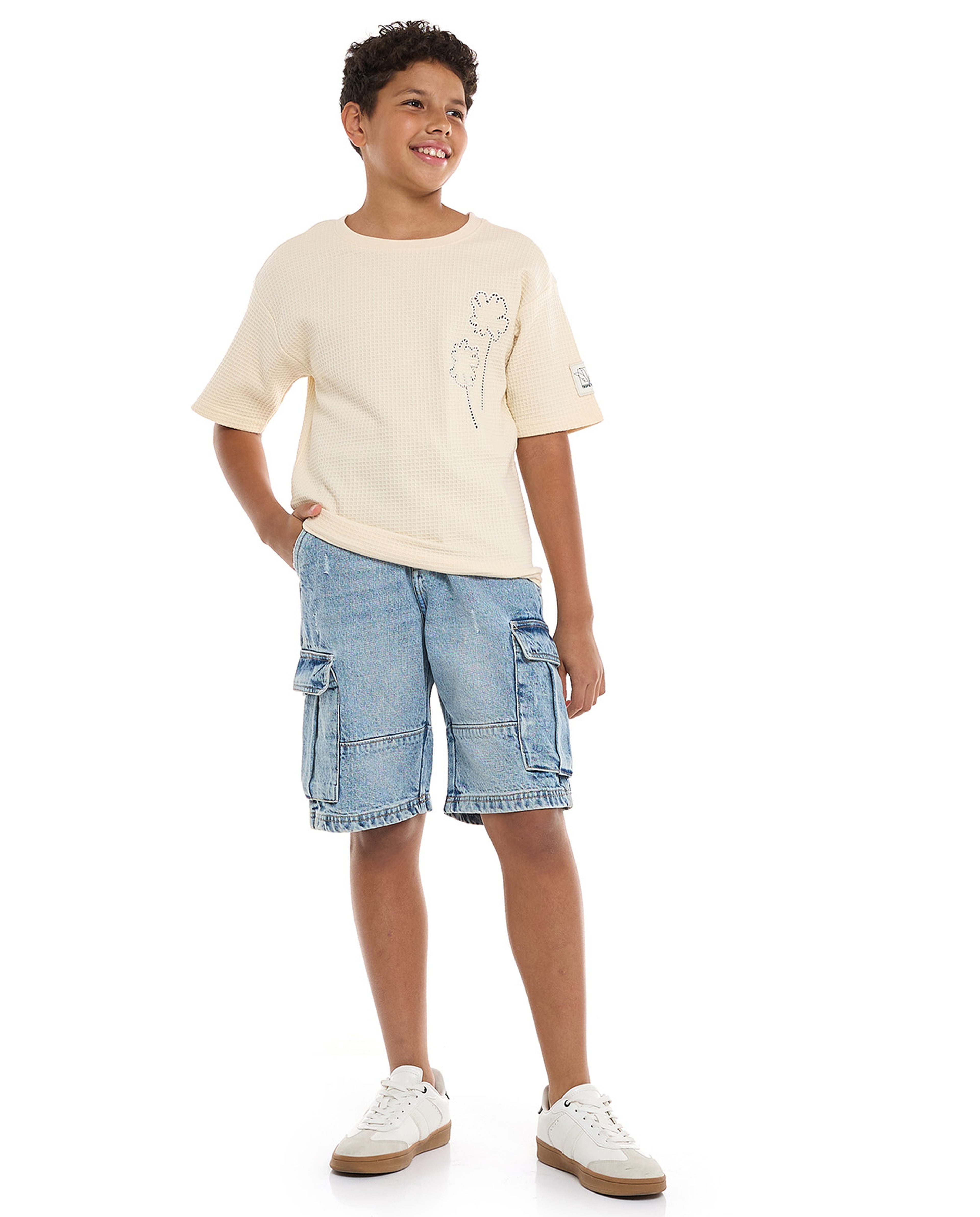 Embroidered T-Shirt with Crew Neck and Short Sleeves