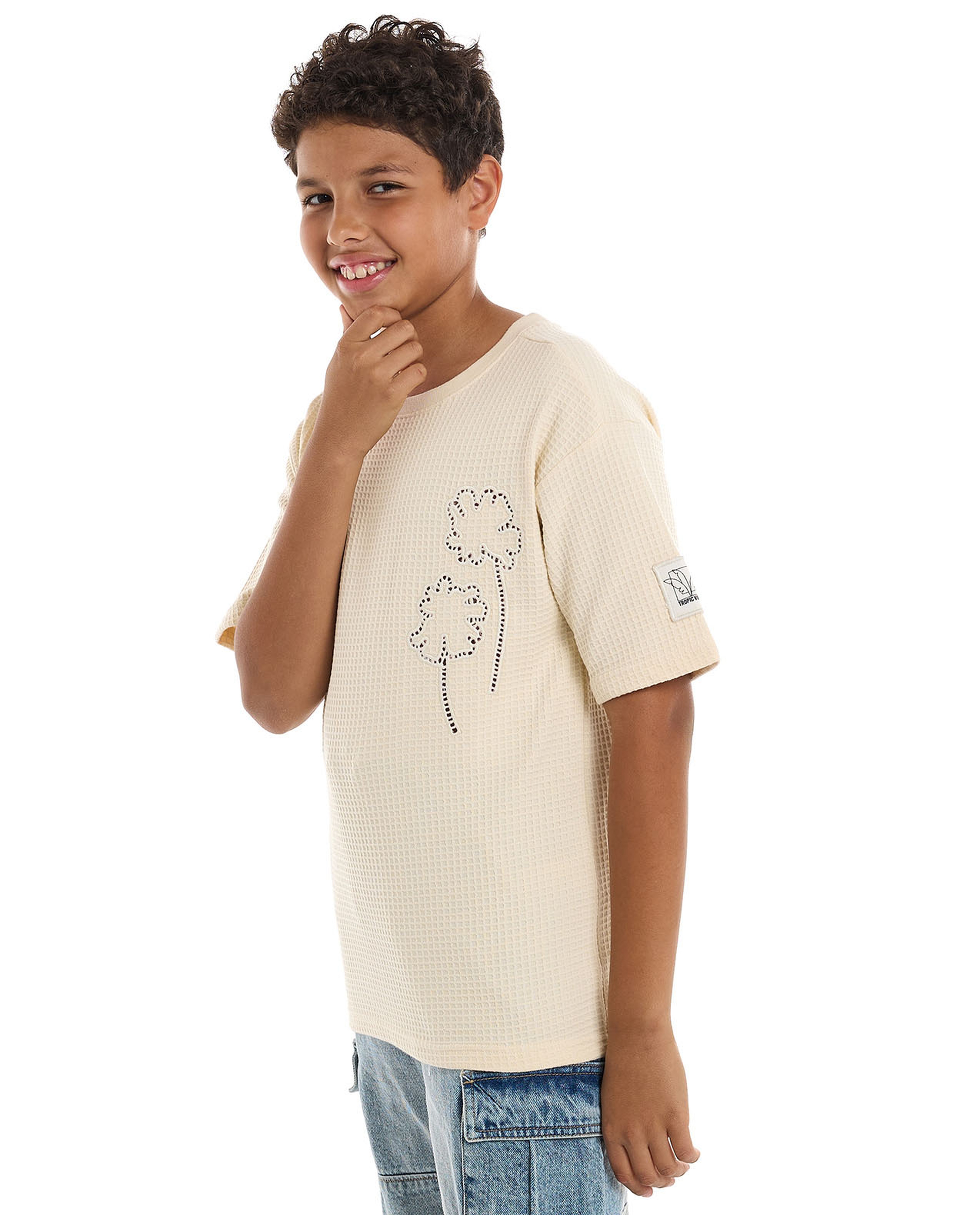 Embroidered T-Shirt with Crew Neck and Short Sleeves