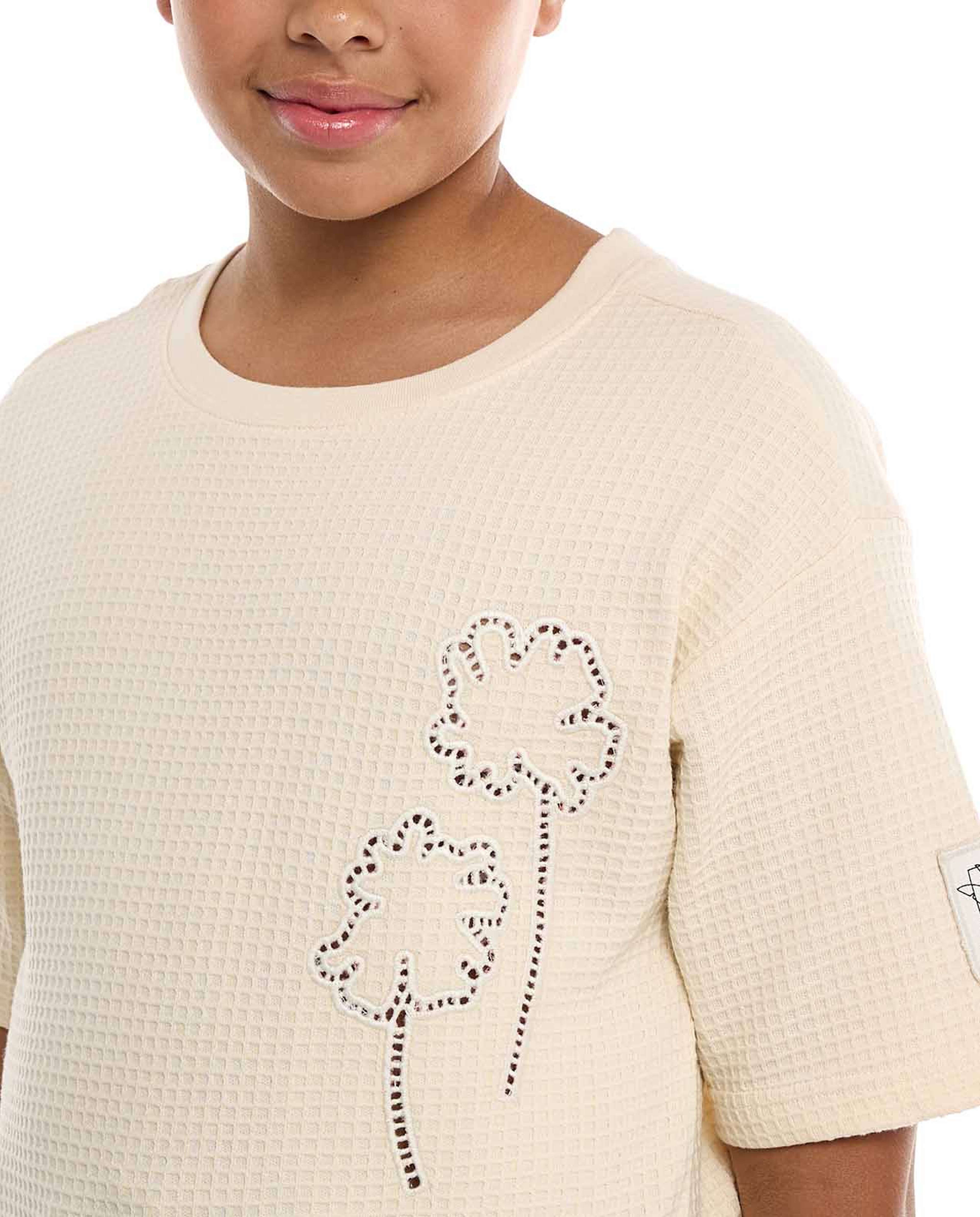 Embroidered T-Shirt with Crew Neck and Short Sleeves