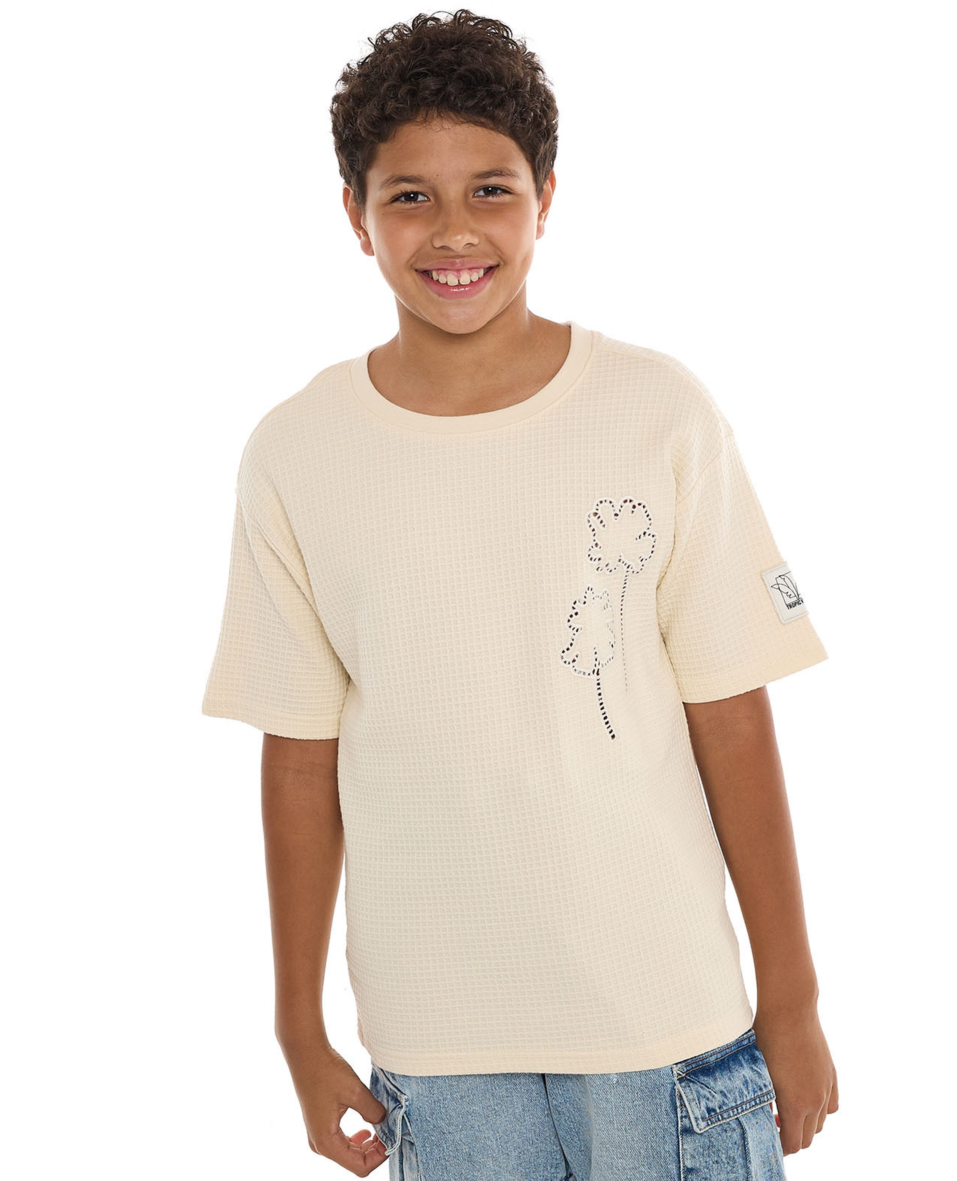 Embroidered T-Shirt with Crew Neck and Short Sleeves