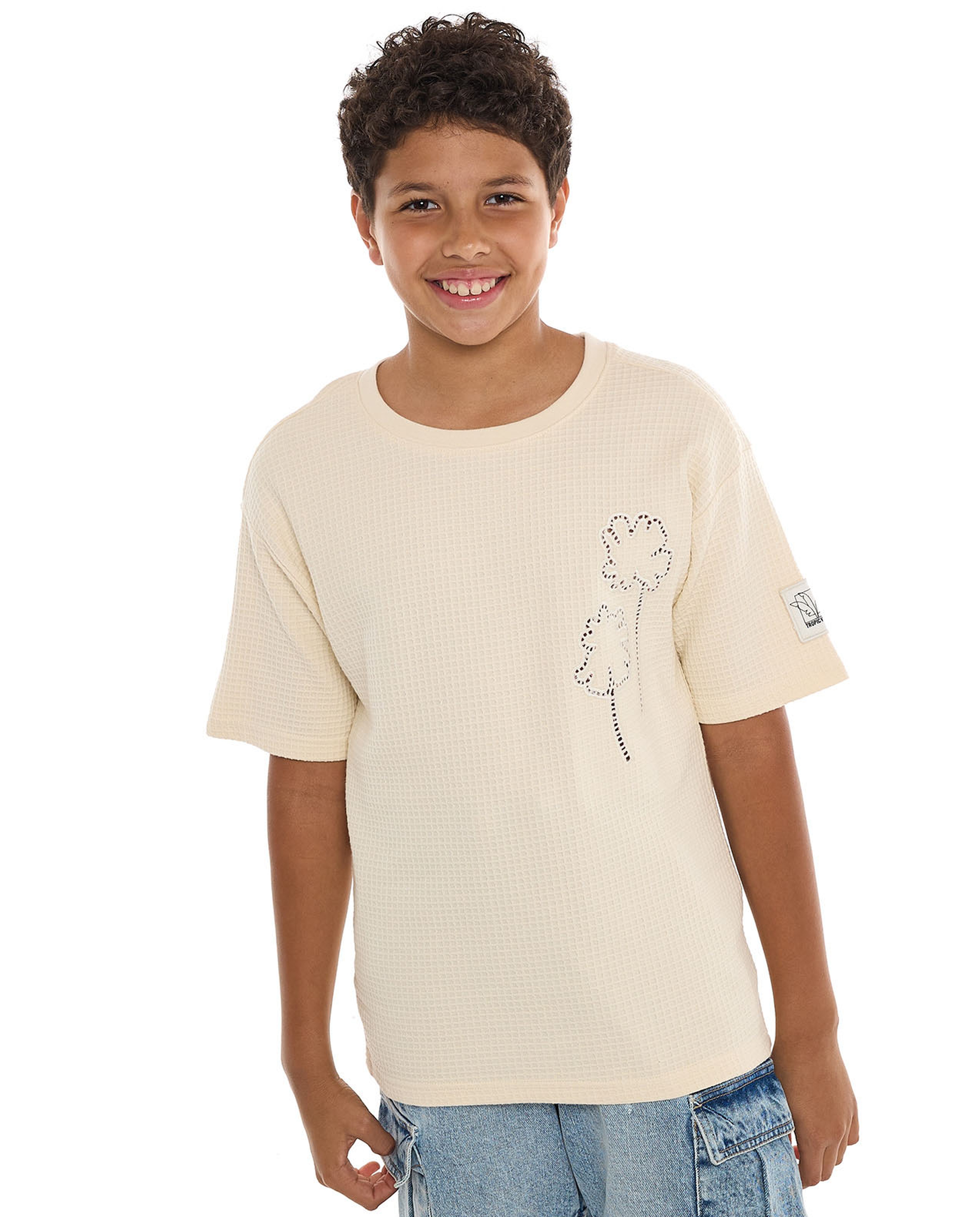 Embroidered T-Shirt with Crew Neck and Short Sleeves