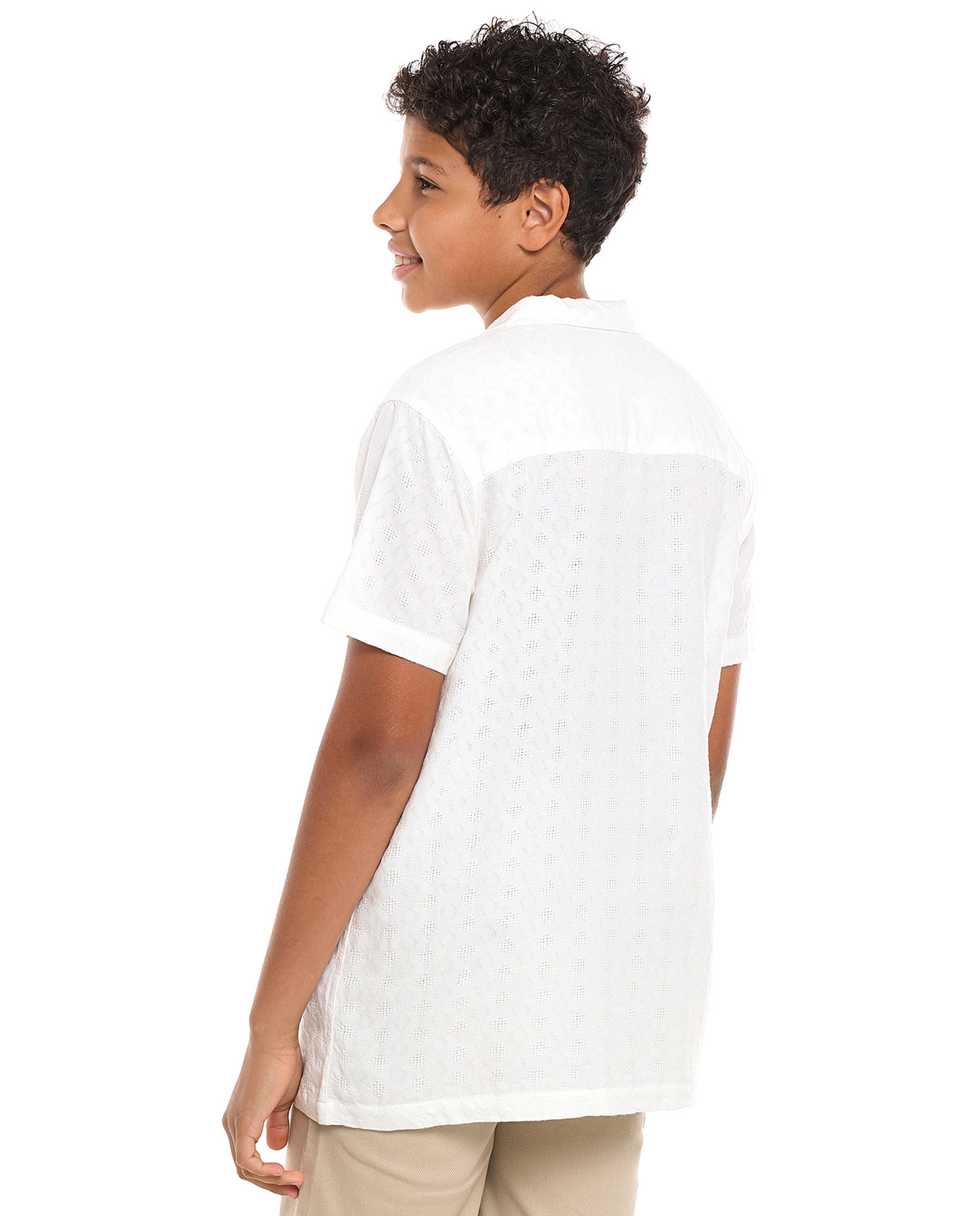 Textured Shirt with Revere Collar and Short Sleeves