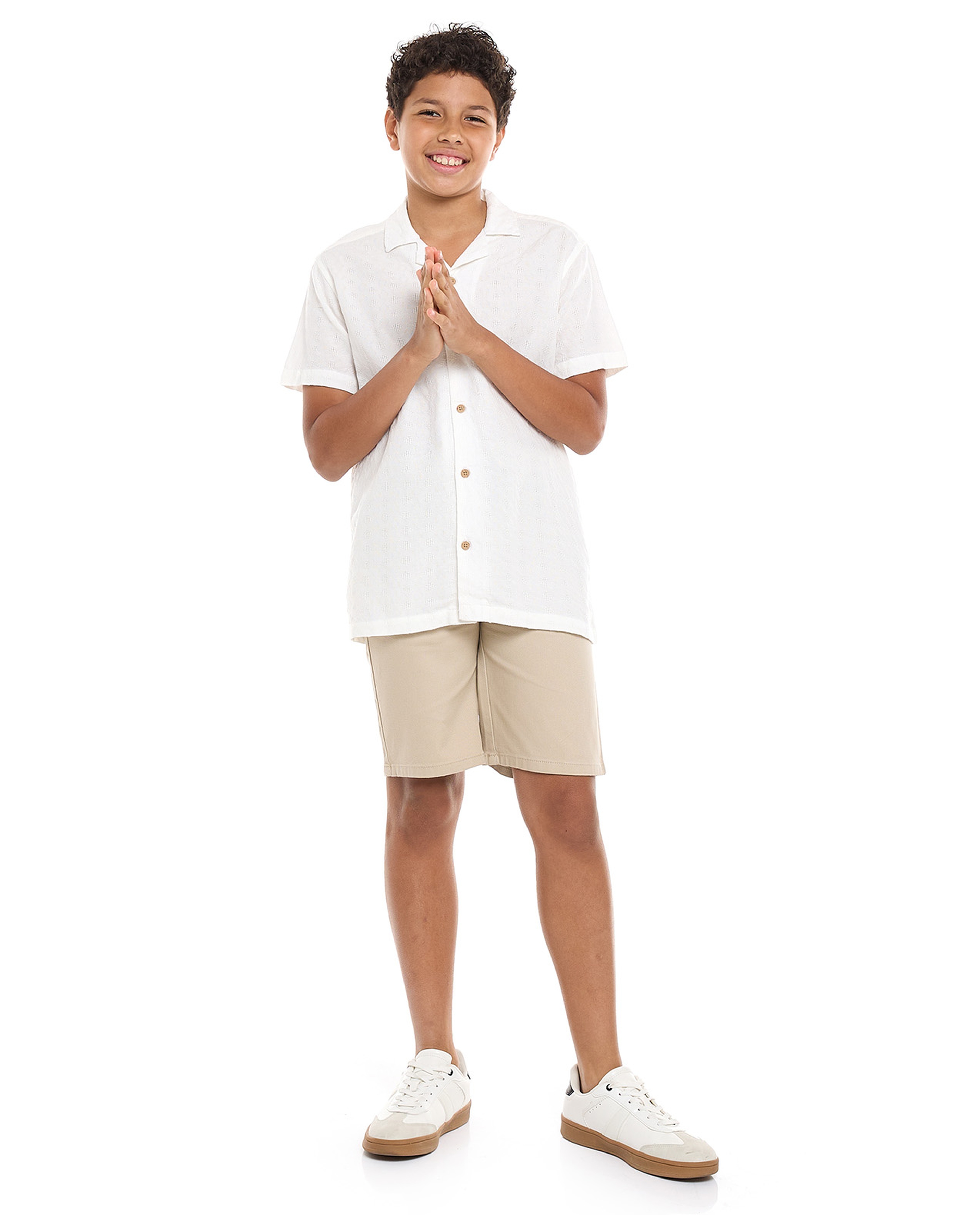 Textured Shirt with Revere Collar and Short Sleeves