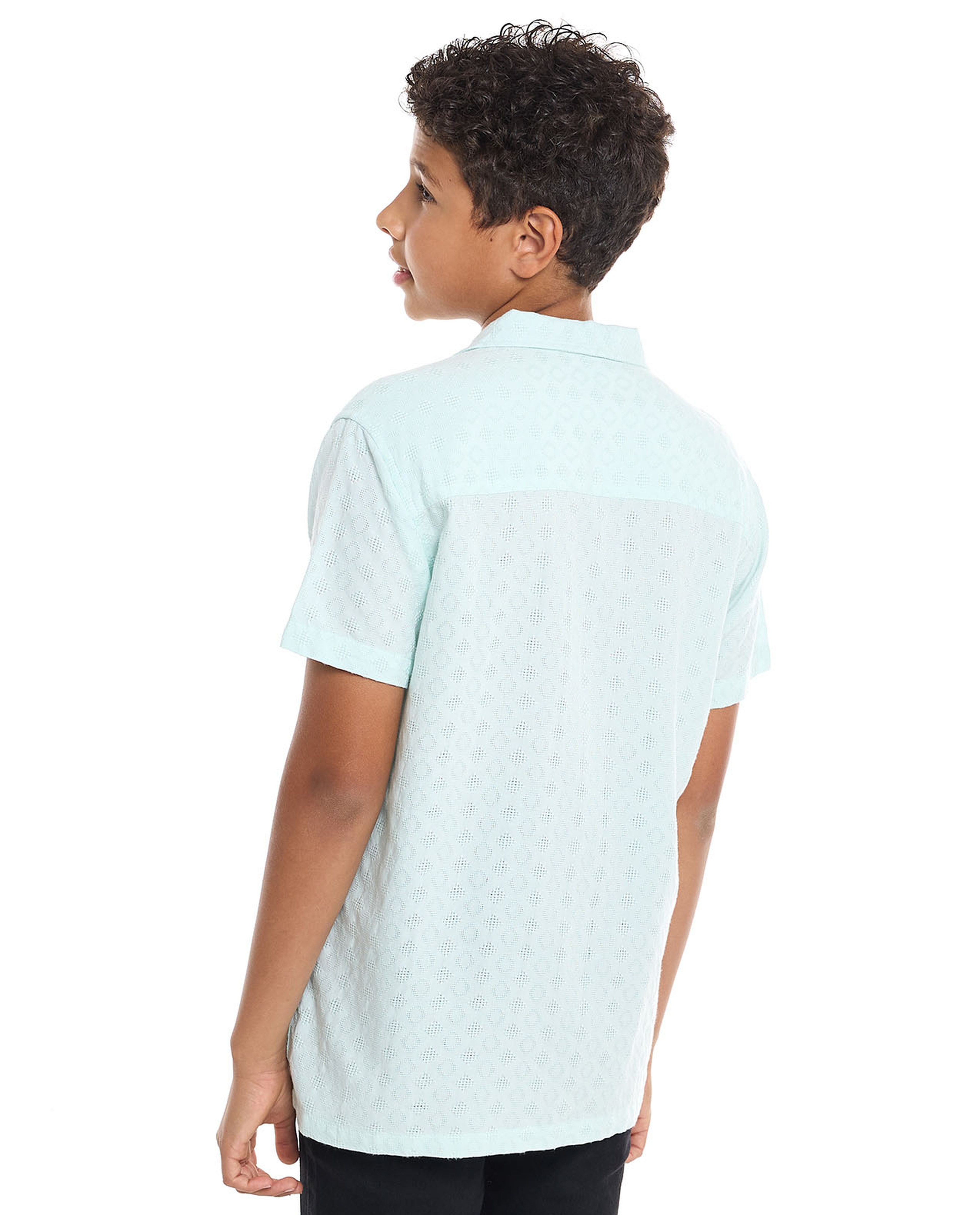 Textured Shirt with Revere Collar and Short Sleeves