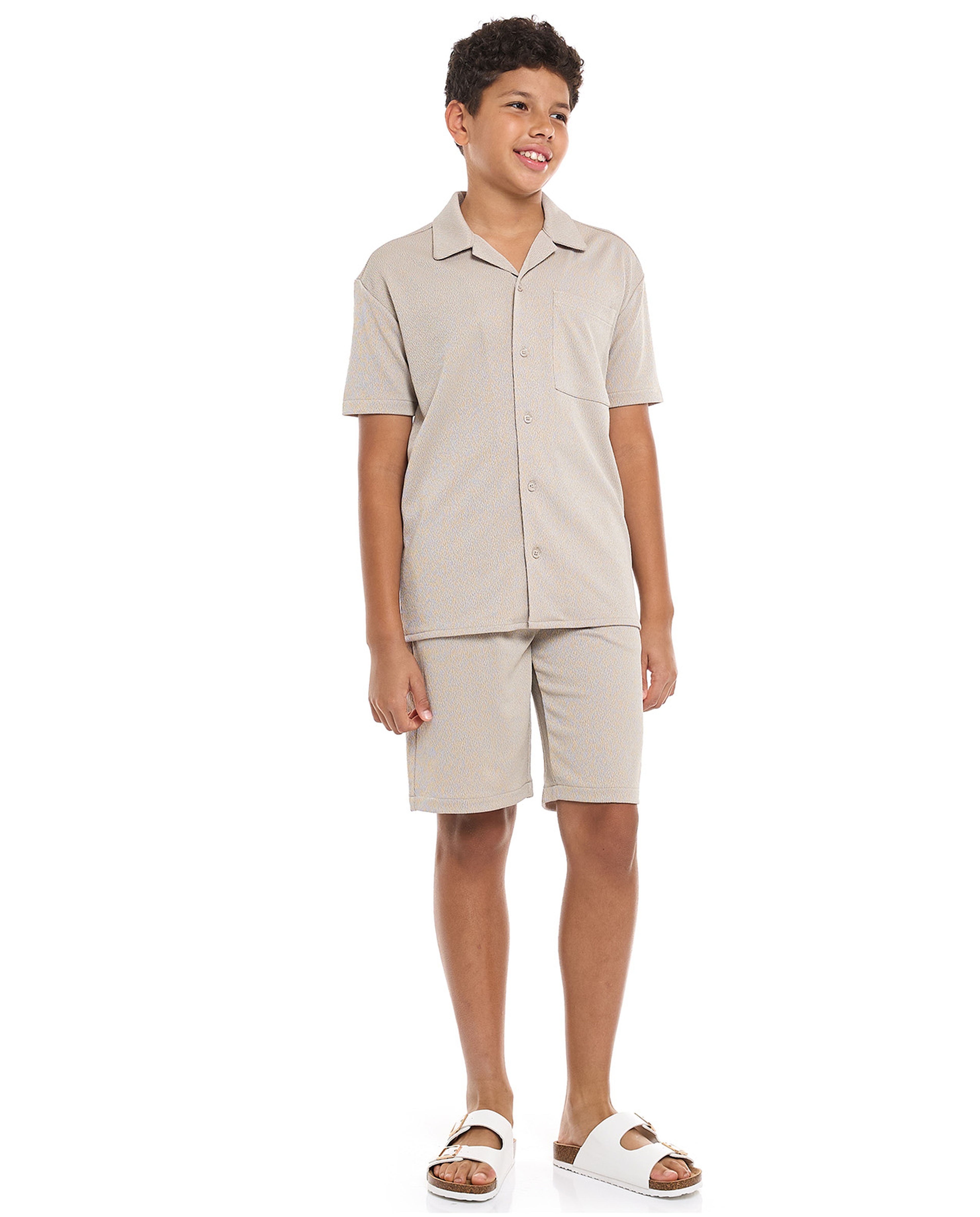 Textured Shirt and Shorts Set
