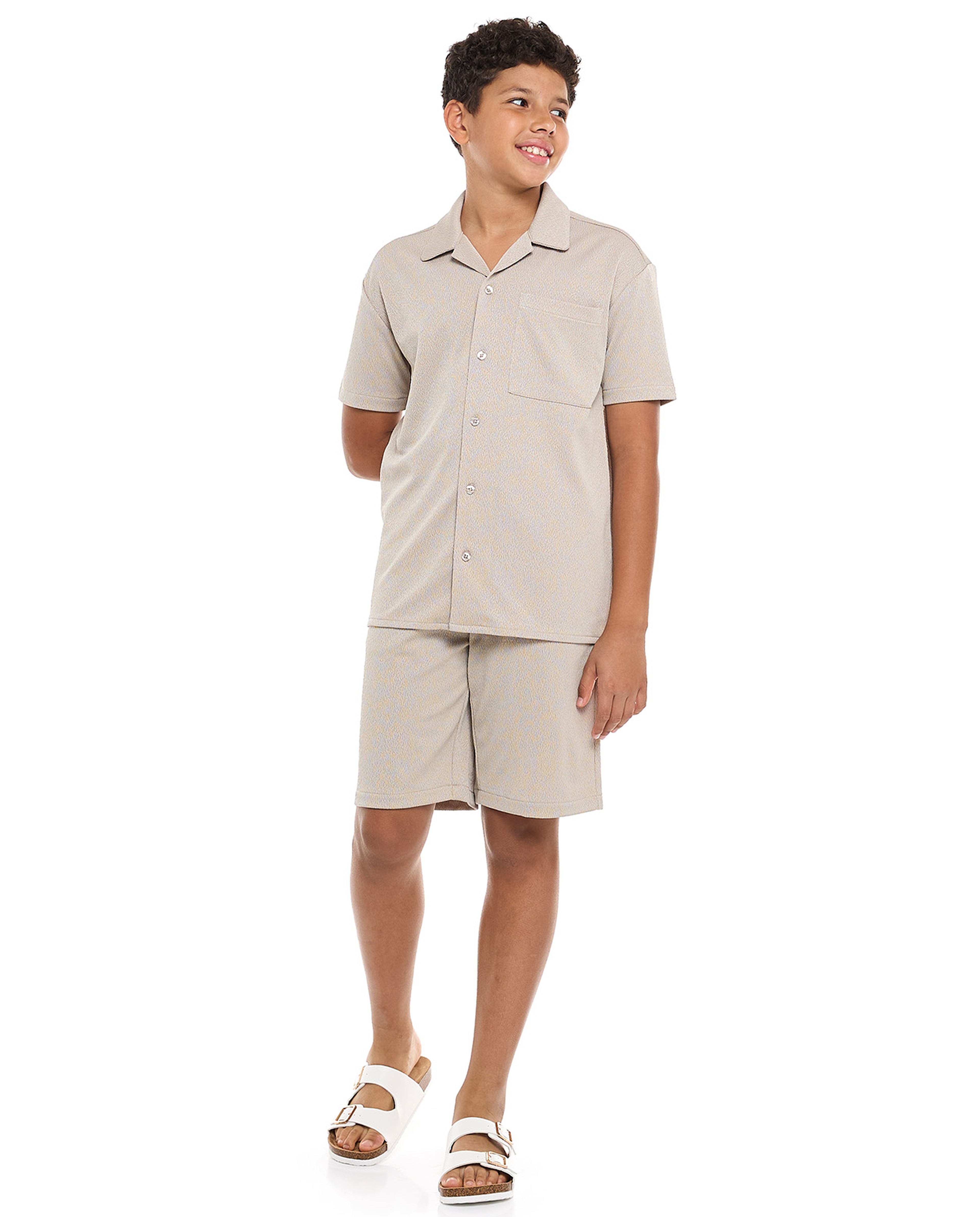Textured Shirt and Shorts Set