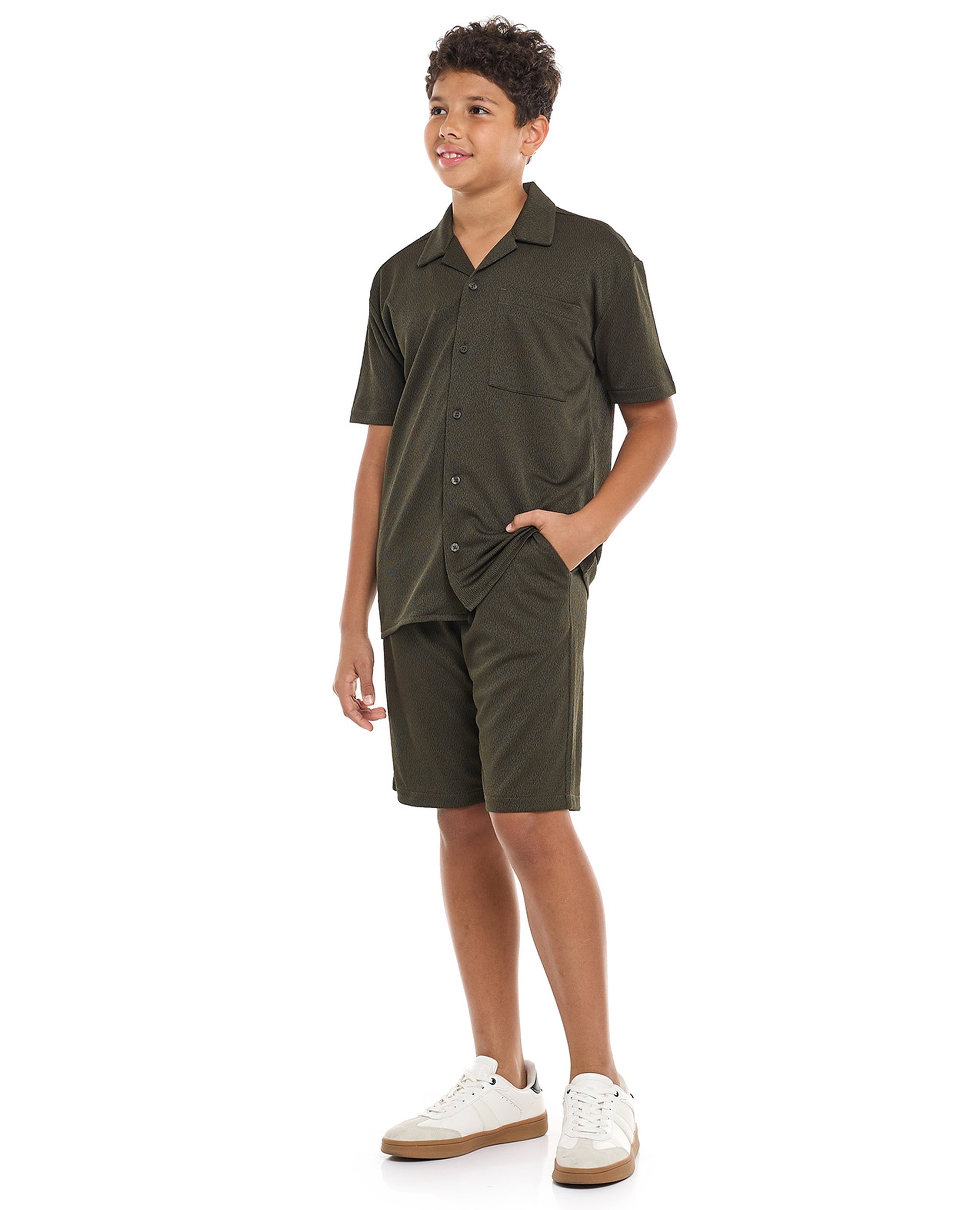 Textured Shirt and Shorts Set