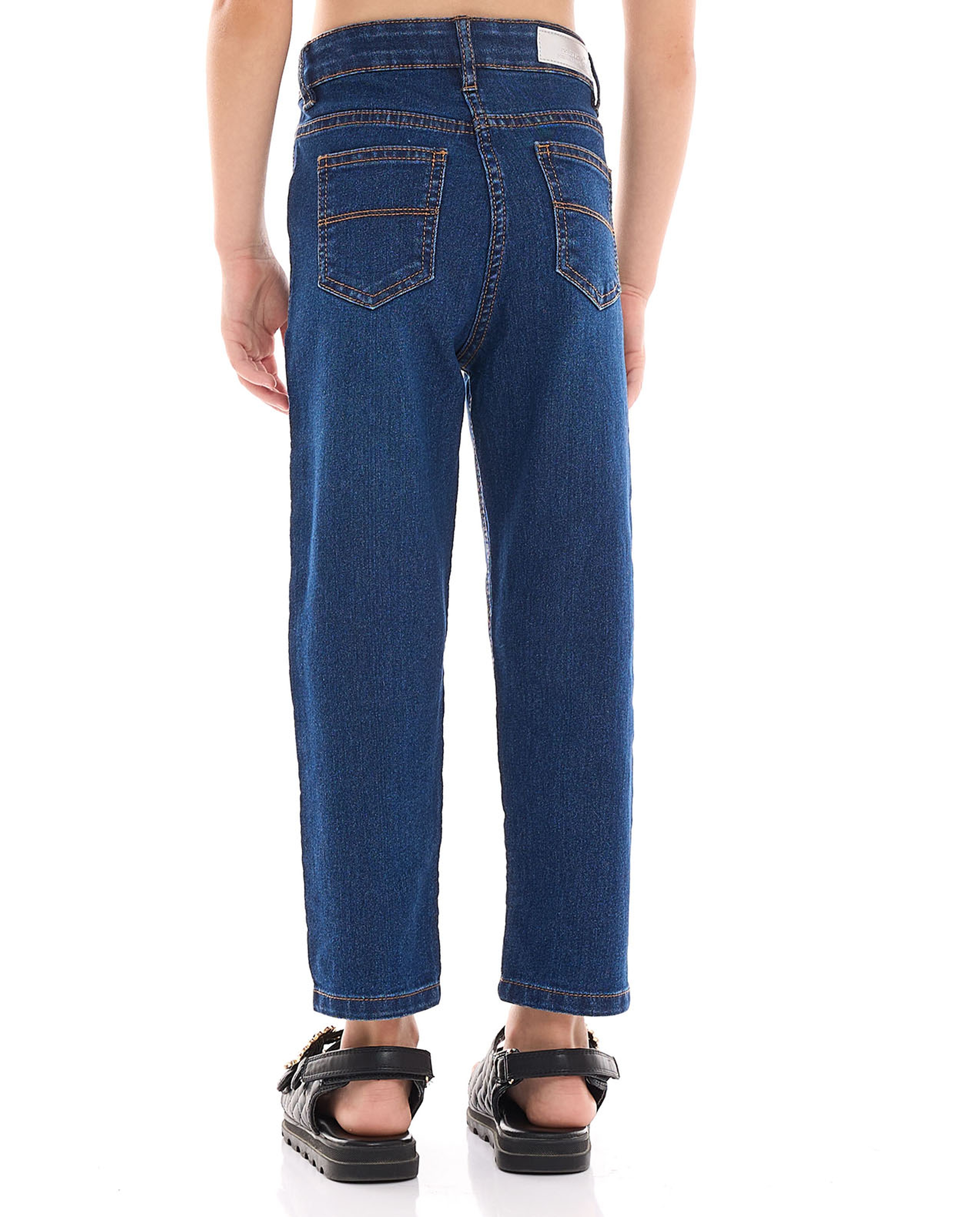 Washed Straight Fit Jeans with Button Closure