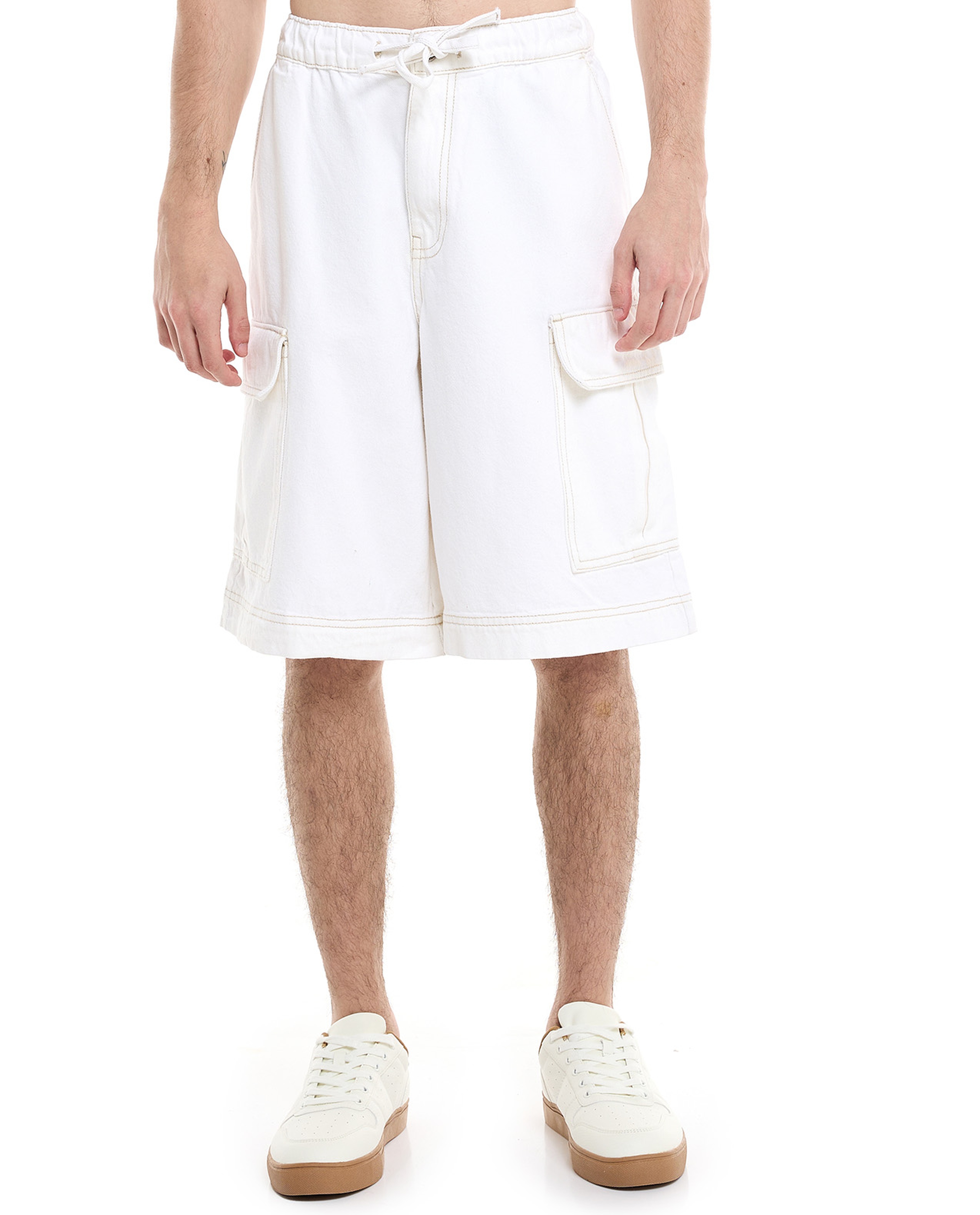 Solid Cargo Shorts with Drawstring Waist