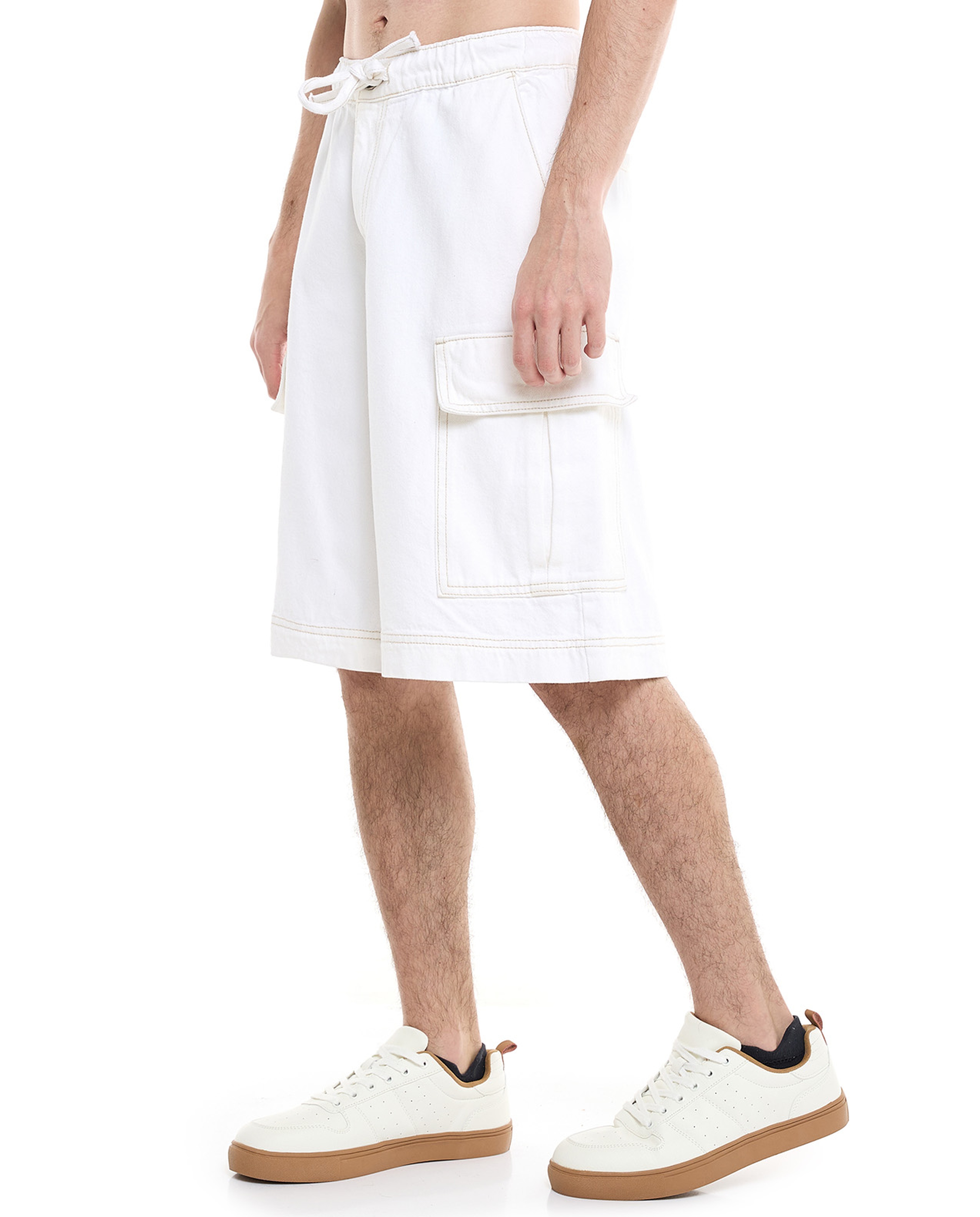 Solid Cargo Shorts with Drawstring Waist