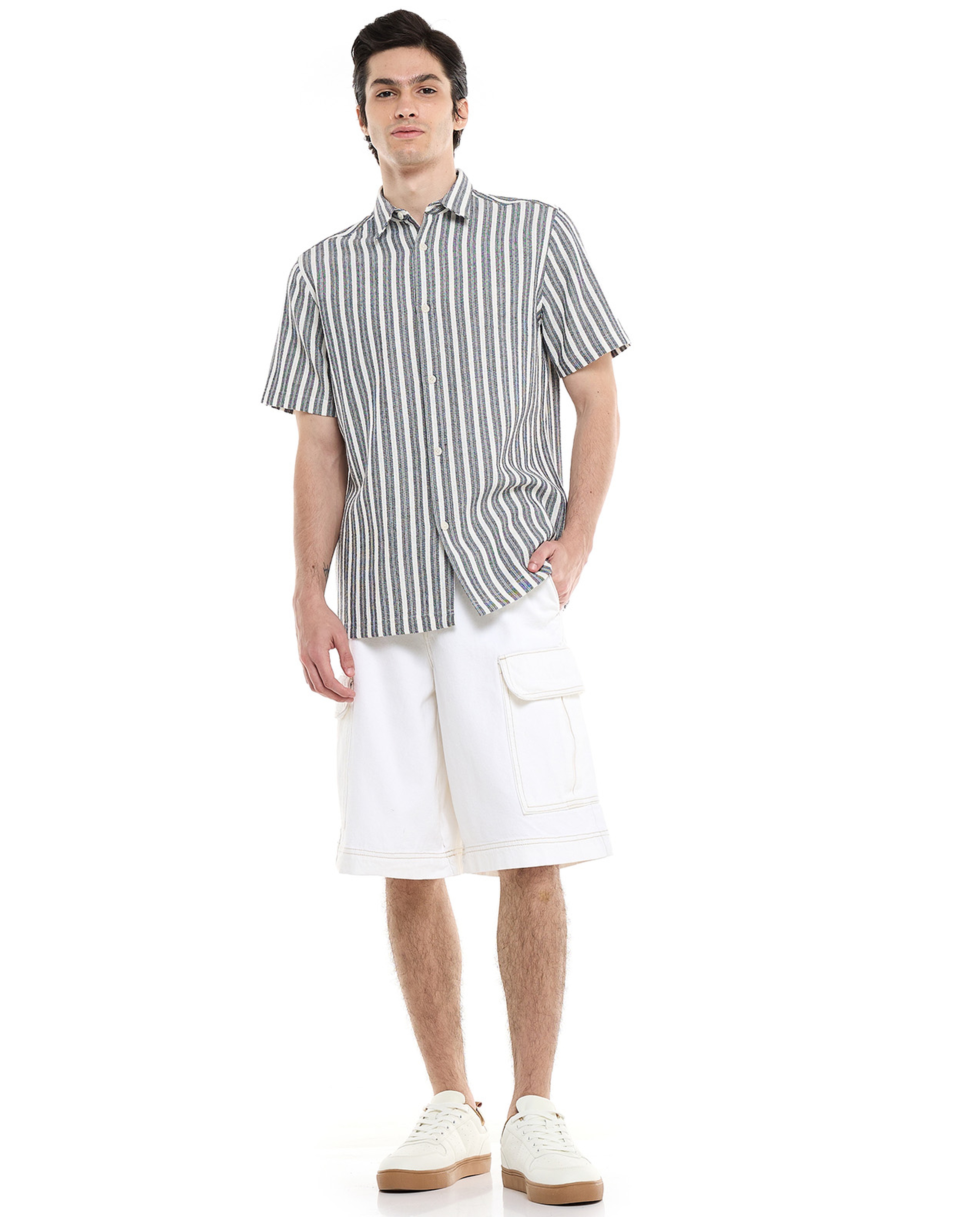 Solid Cargo Shorts with Drawstring Waist
