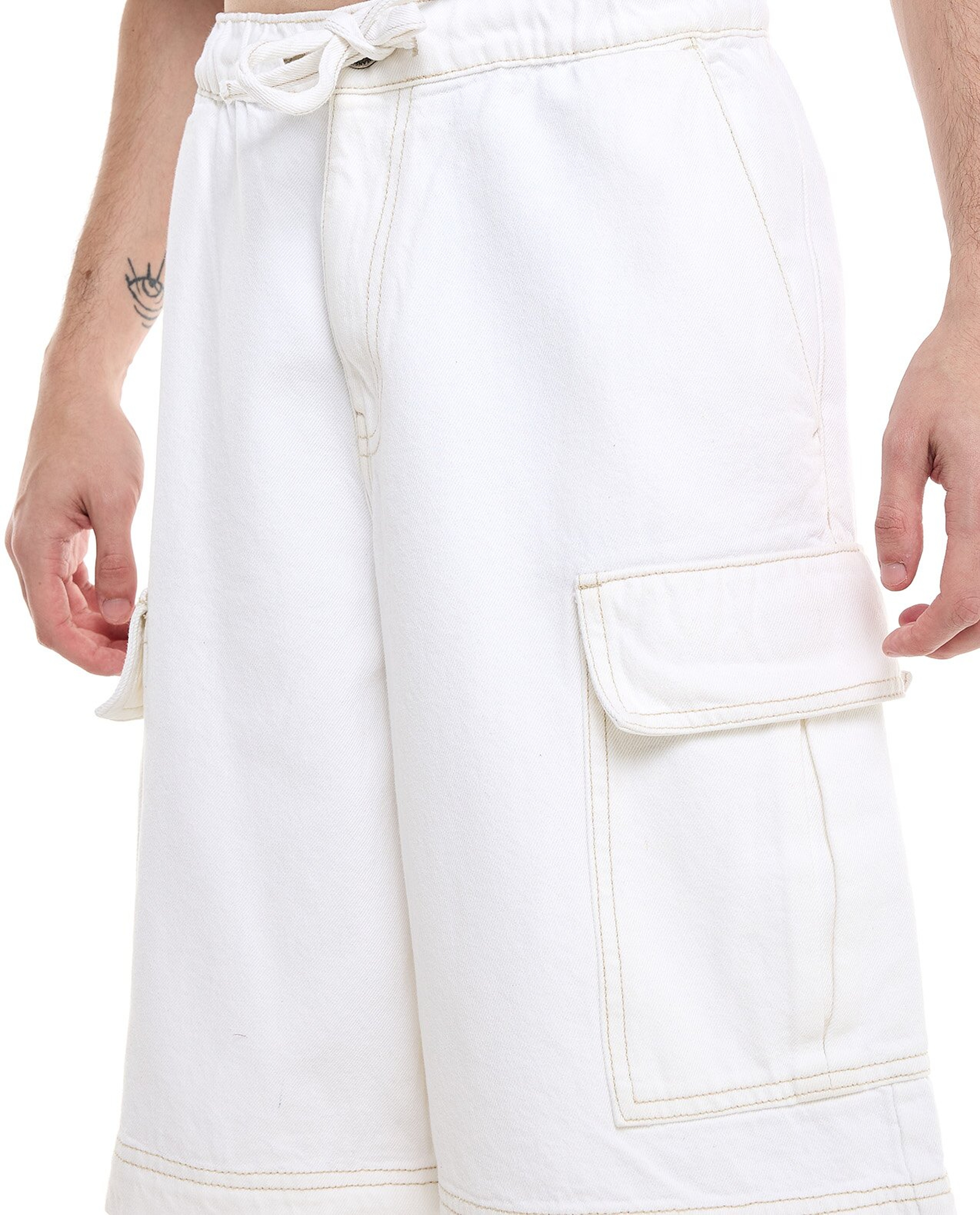 Solid Cargo Shorts with Drawstring Waist