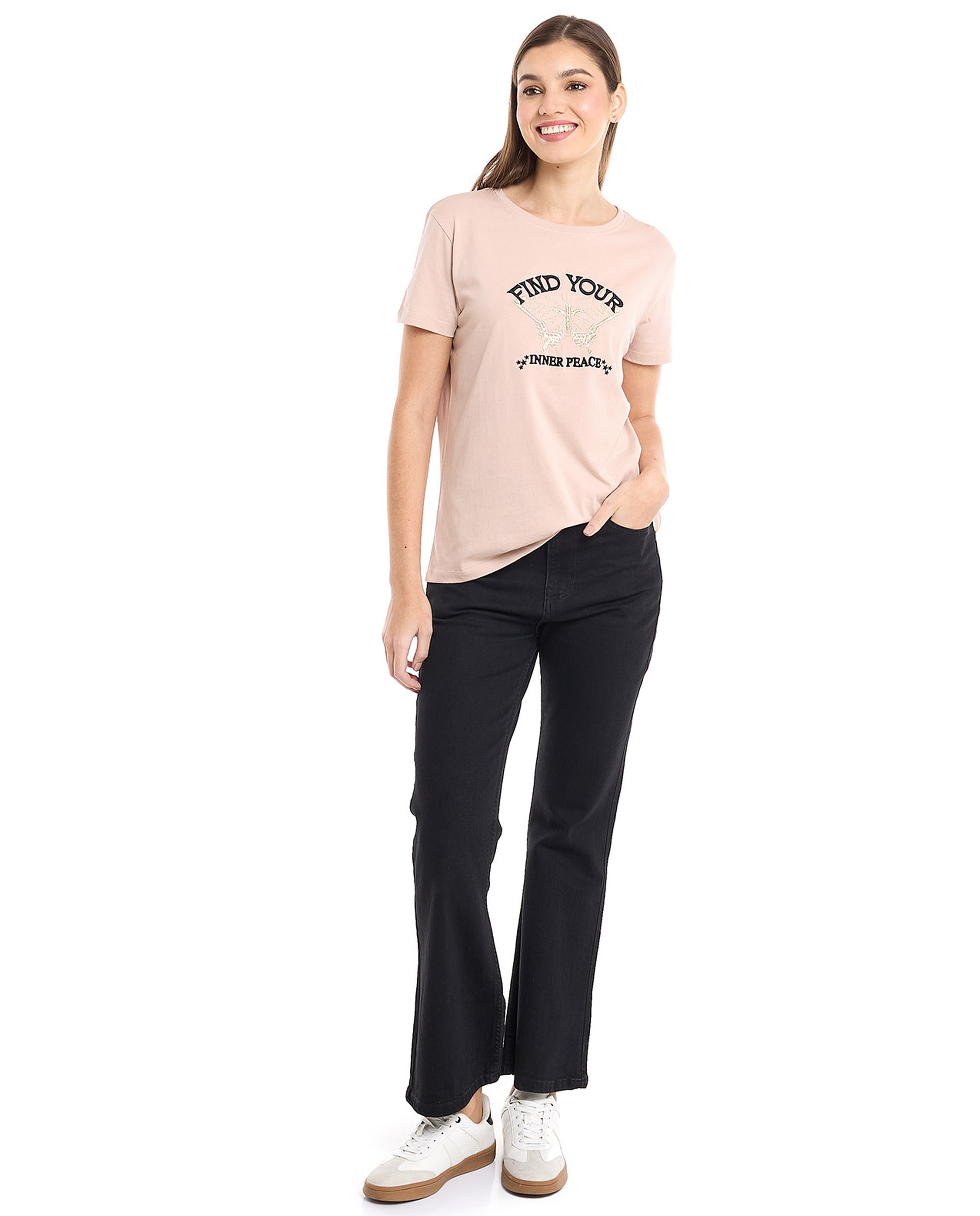 Embroidered T-Shirt with Crew Neck and Short Sleeves