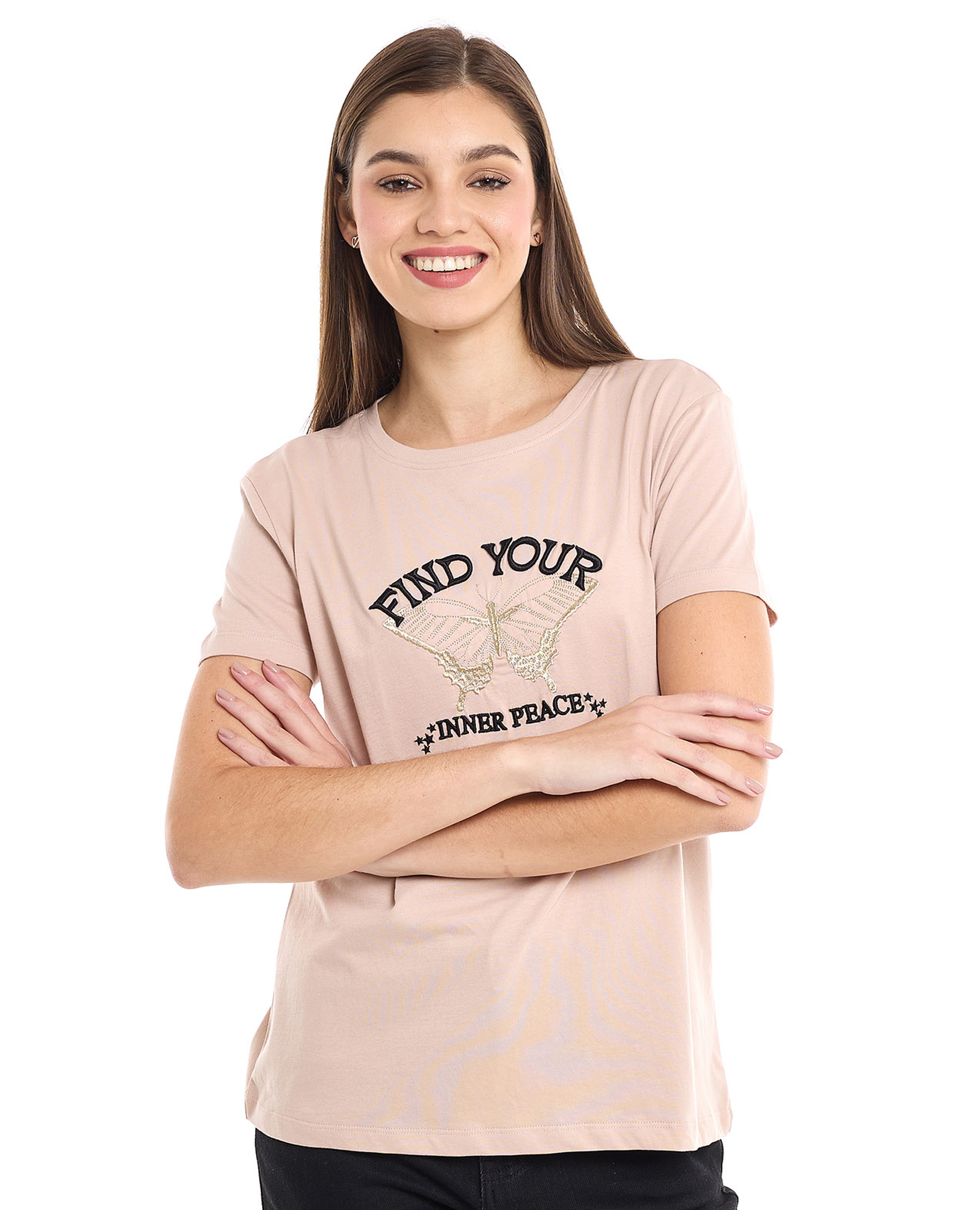 Embroidered T-Shirt with Crew Neck and Short Sleeves
