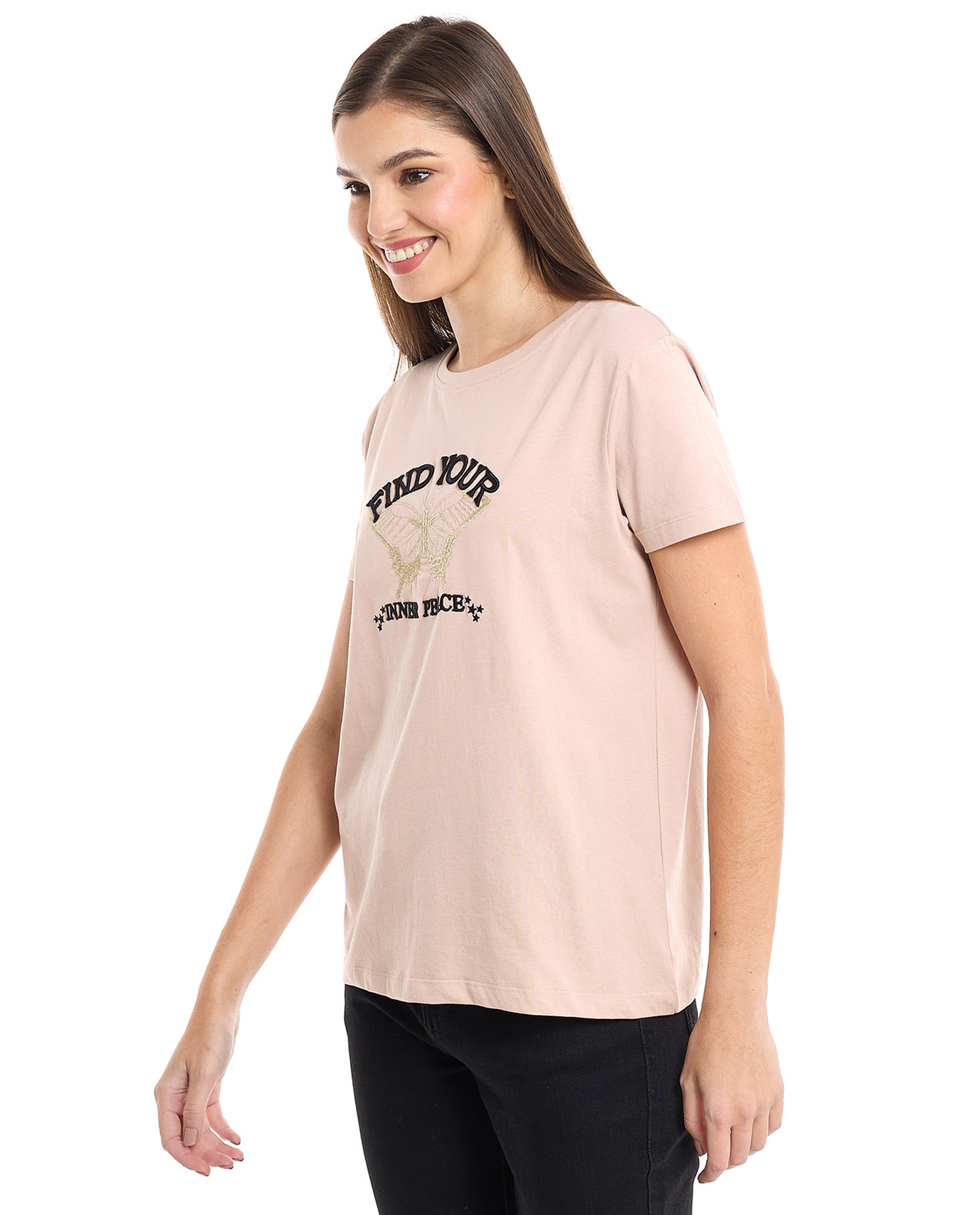 Embroidered T-Shirt with Crew Neck and Short Sleeves