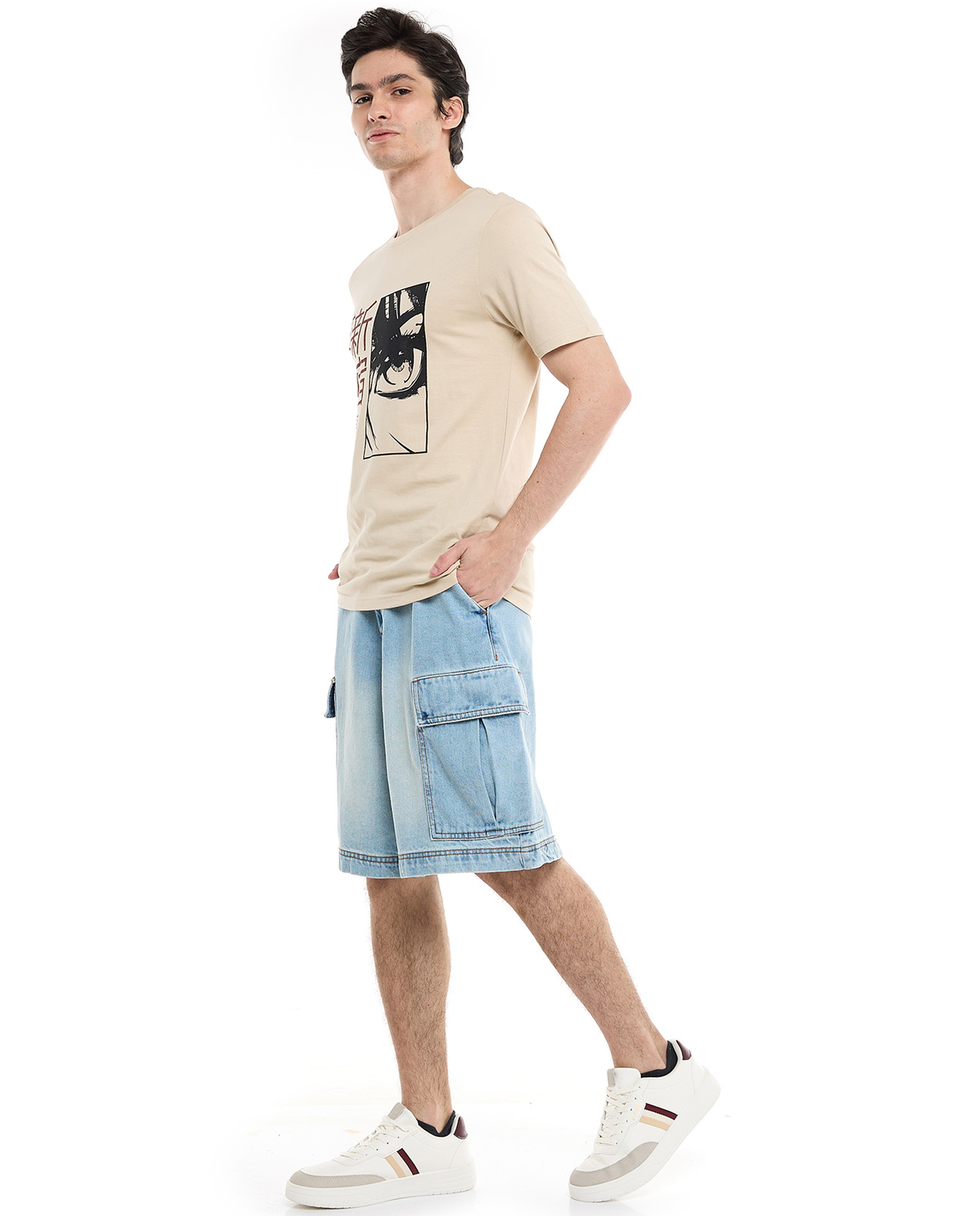 Faded Cargo Shorts with Drawstring Waist