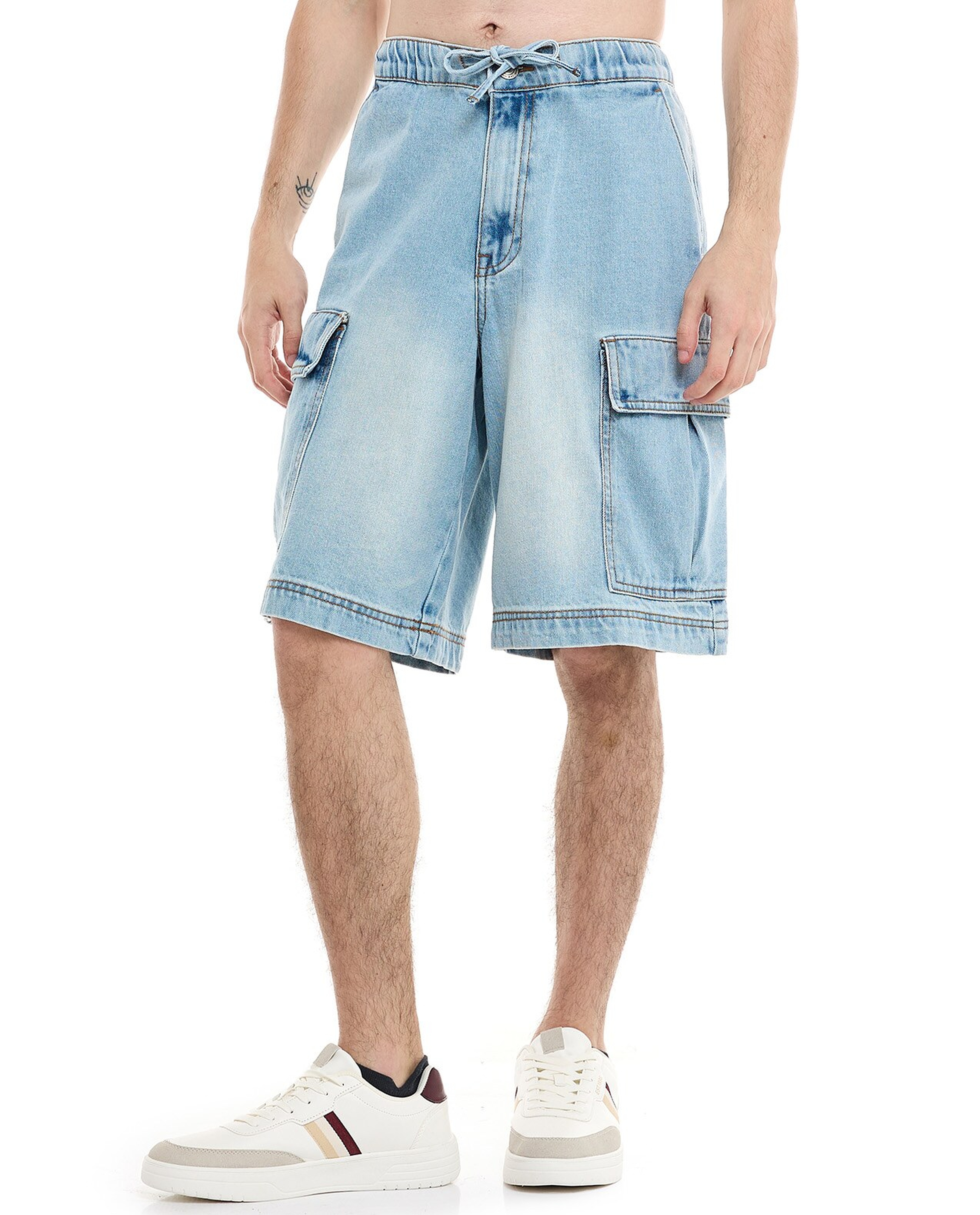 Faded Cargo Shorts with Drawstring Waist