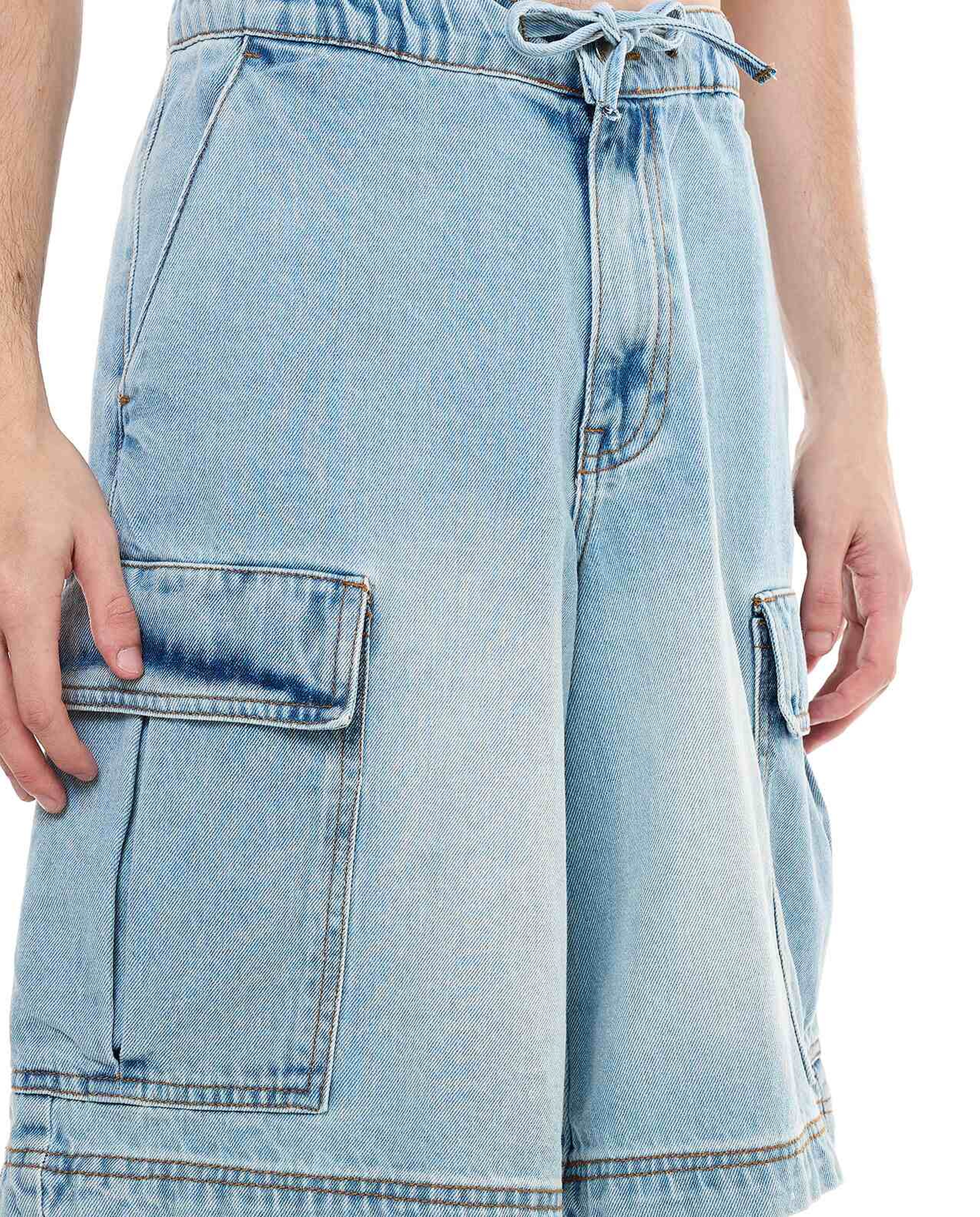 Faded Cargo Shorts with Drawstring Waist
