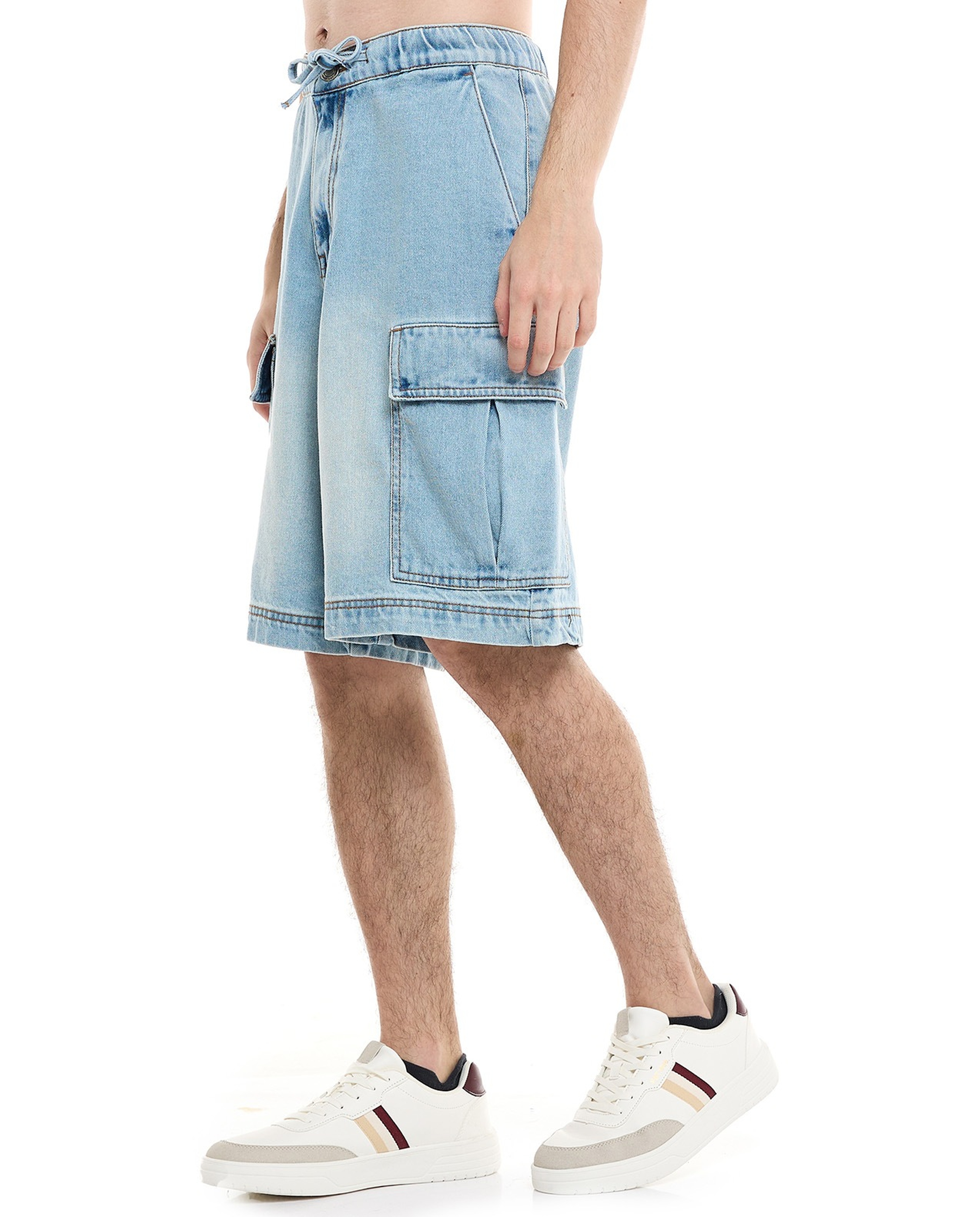 Faded Cargo Shorts with Drawstring Waist