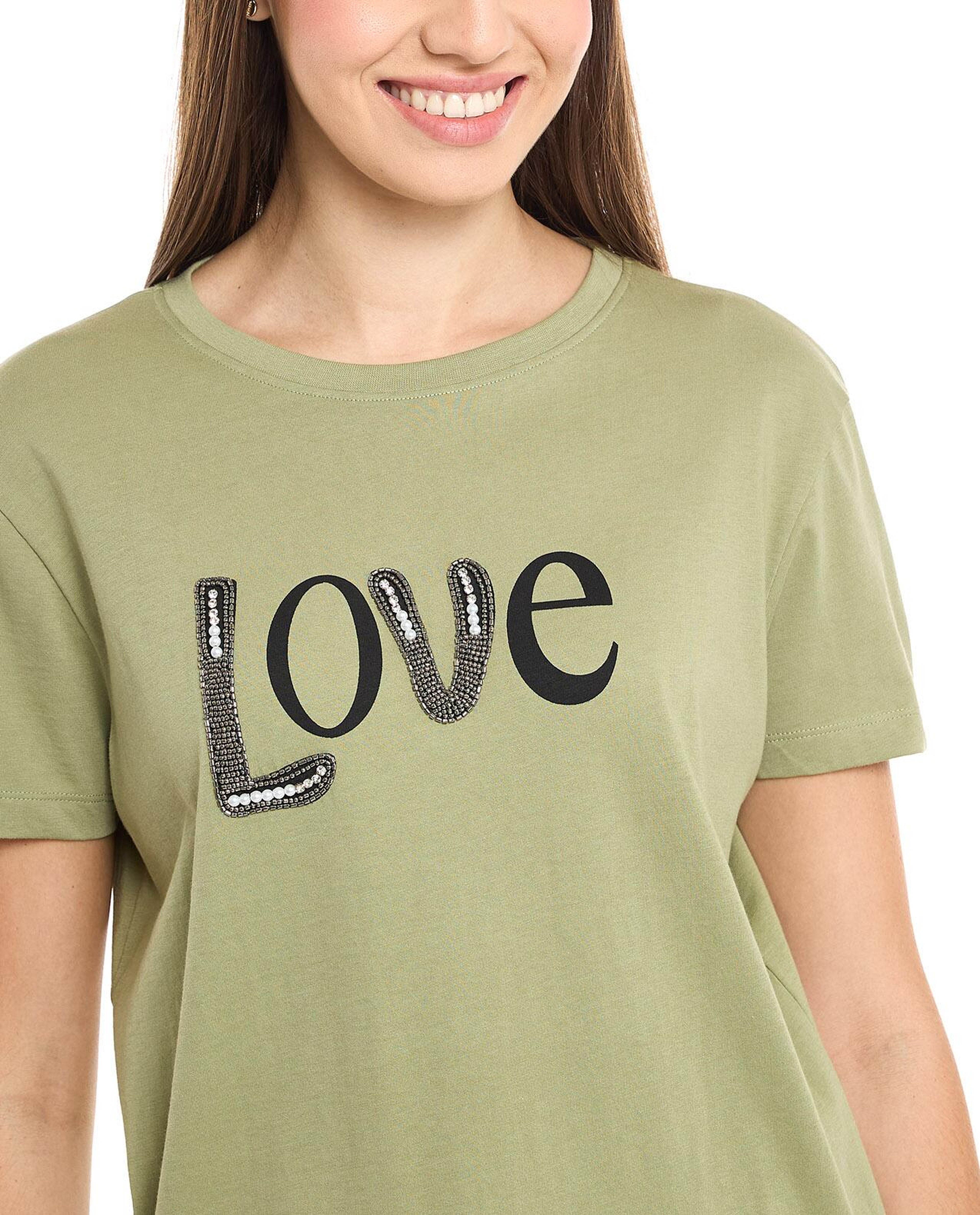Embellished T-Shirt with Crew Neck and Short Sleeves