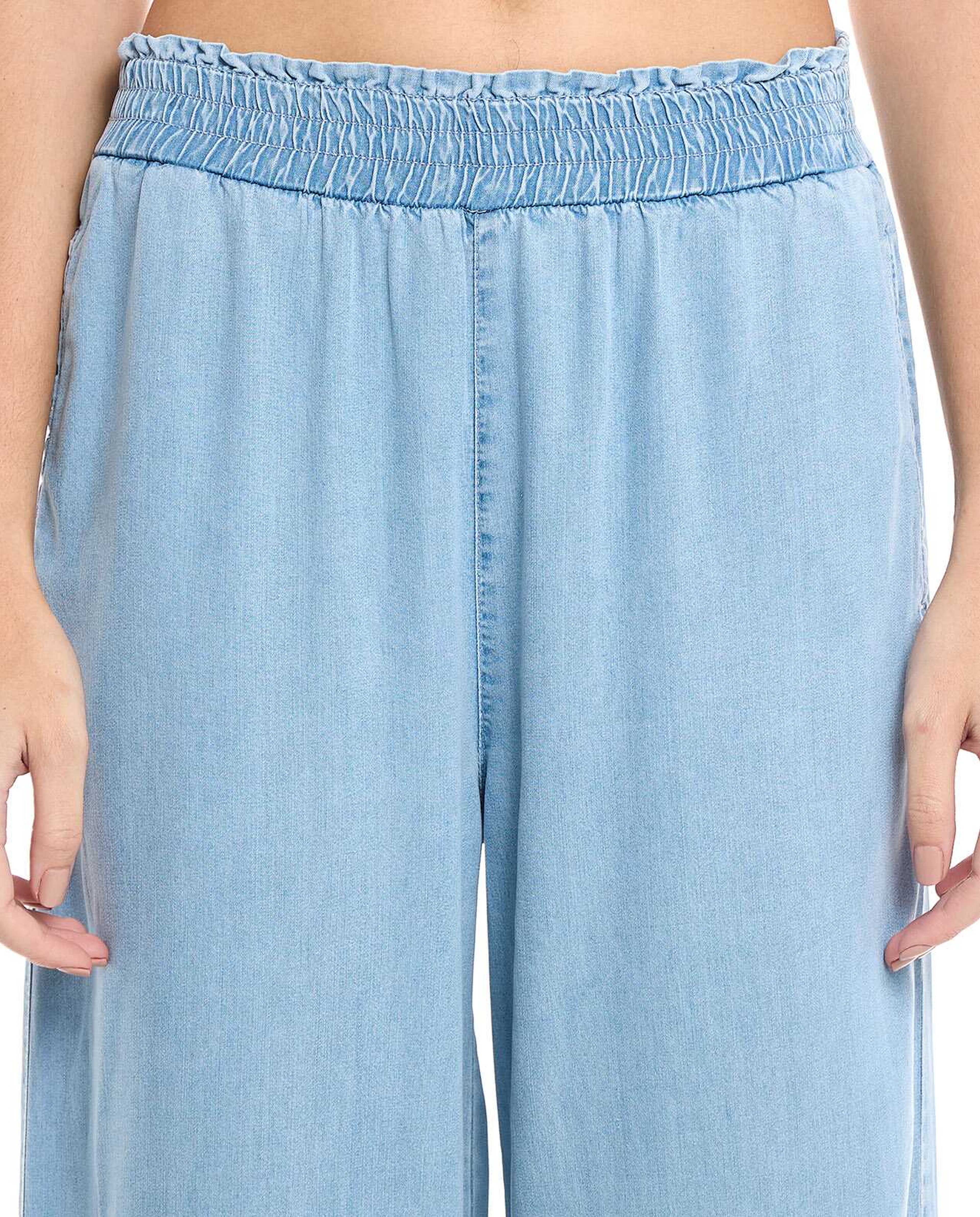 Faded Denim Culottes with Elastic Waist
