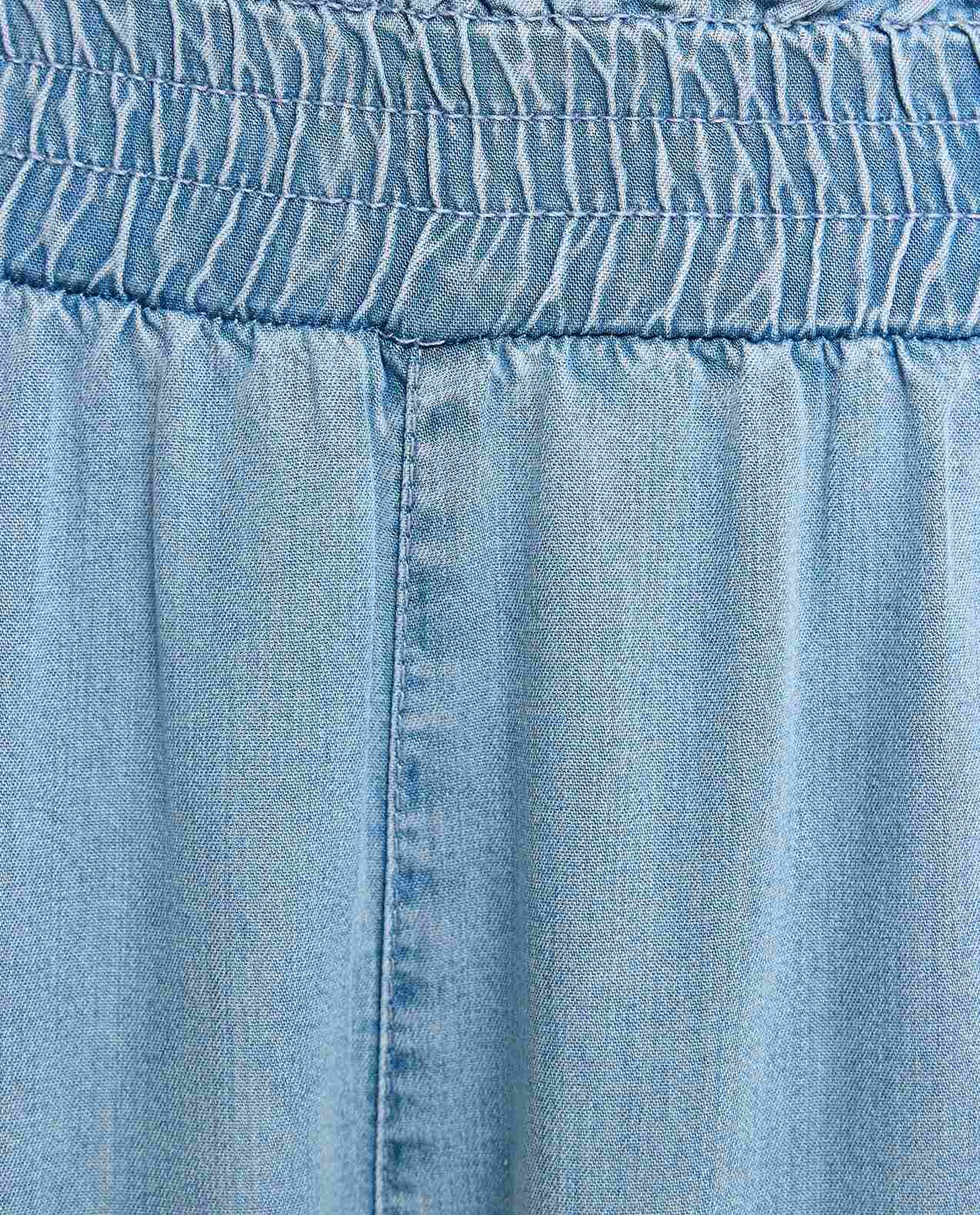 Faded Denim Culottes with Elastic Waist