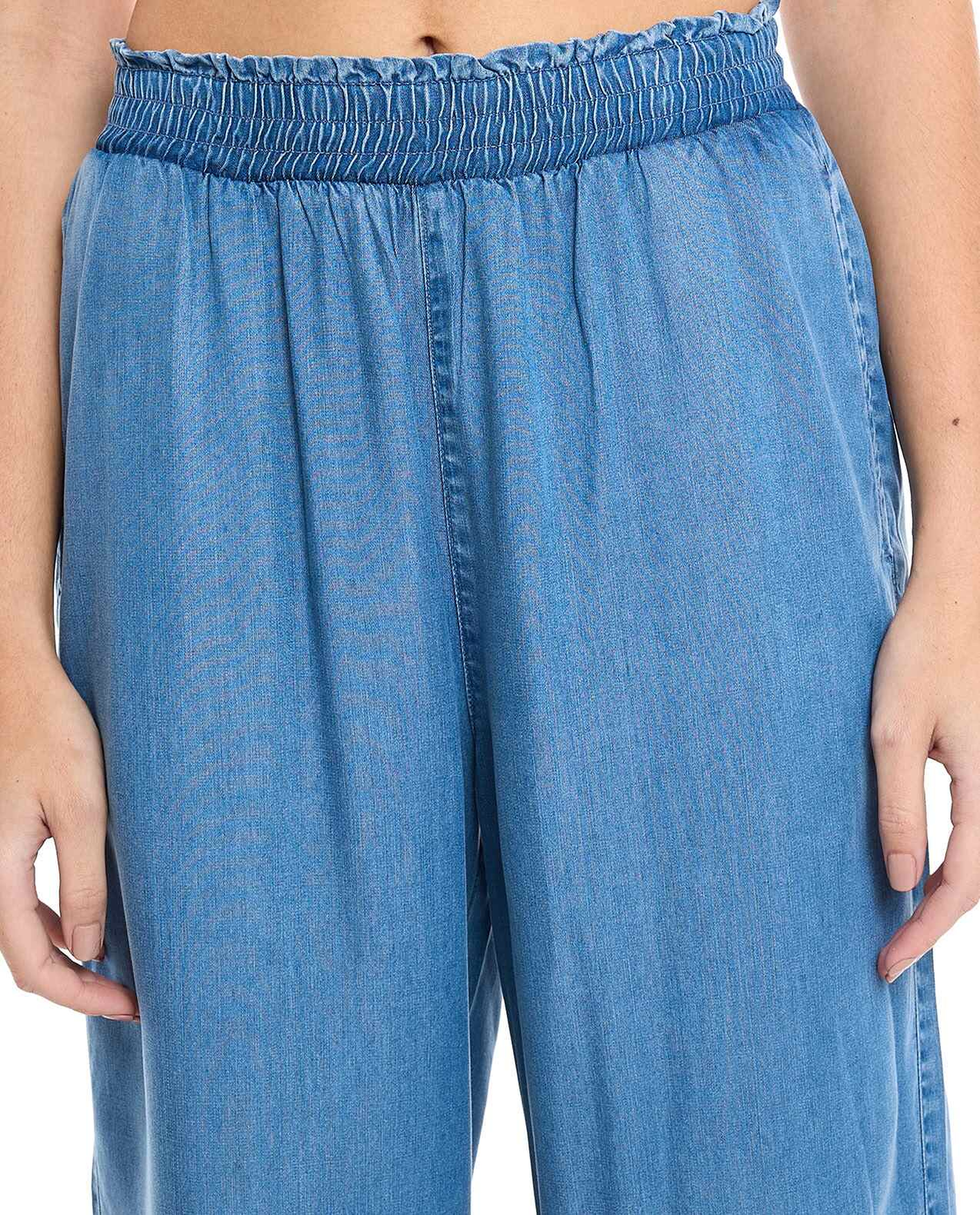 Faded Denim Culottes with Elastic Waist