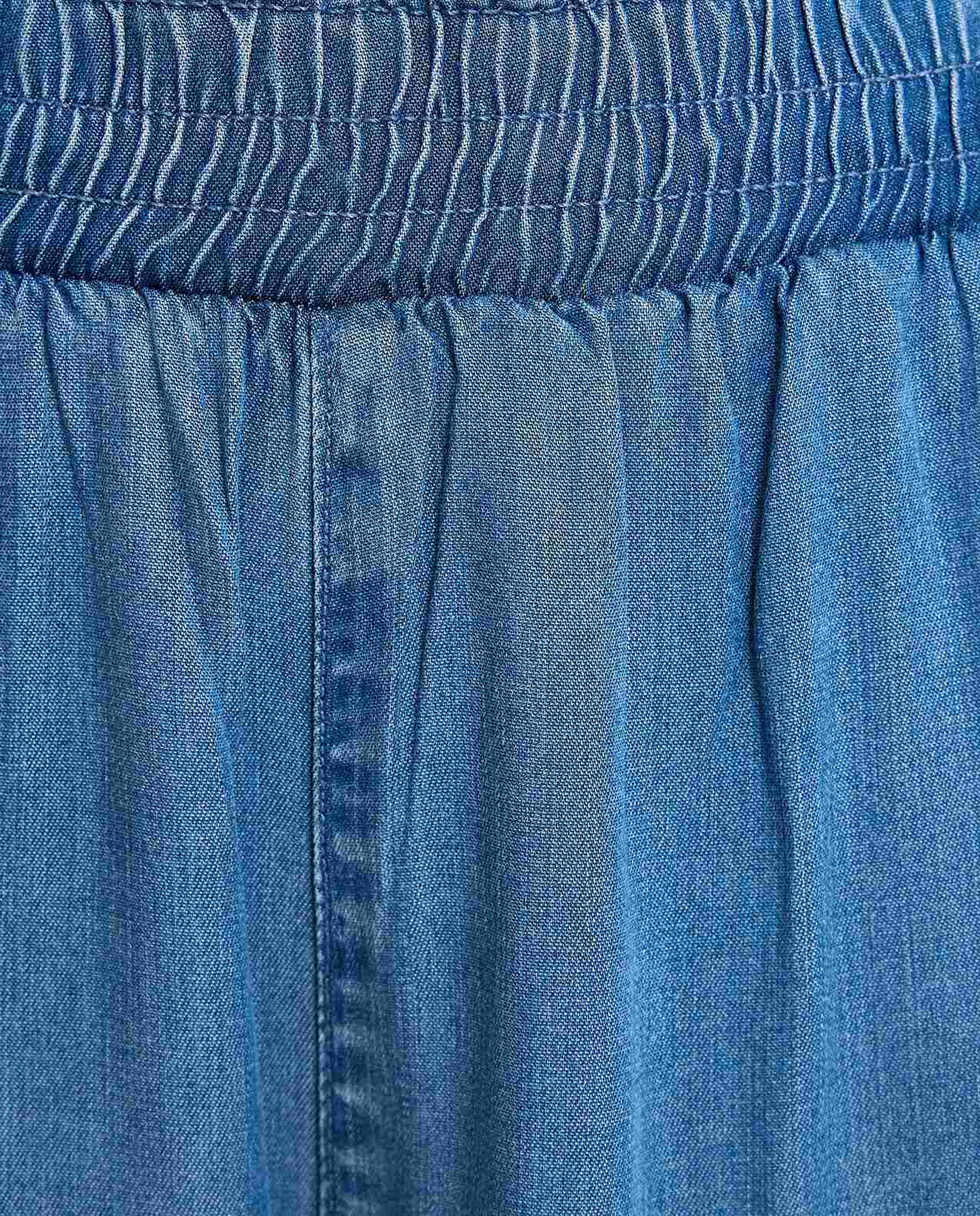 Faded Denim Culottes with Elastic Waist