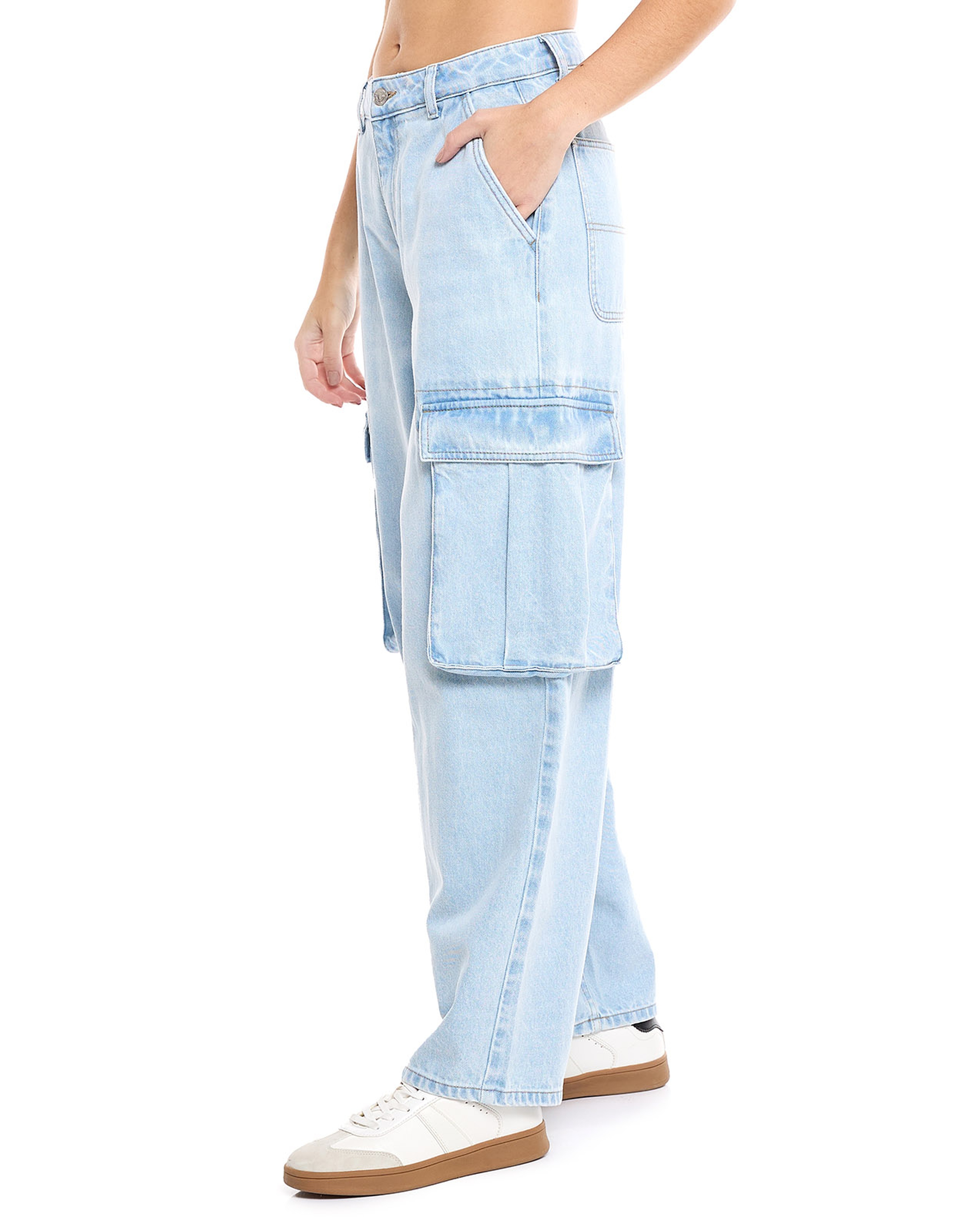 Faded Cargo Jeans with Button Closure